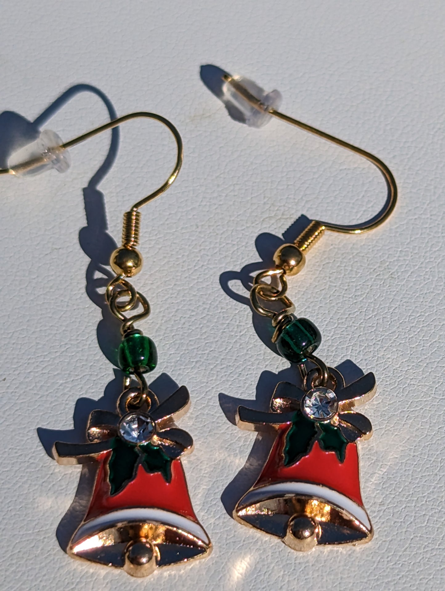 Gold-tone Enamel Bells with Holly Earrings