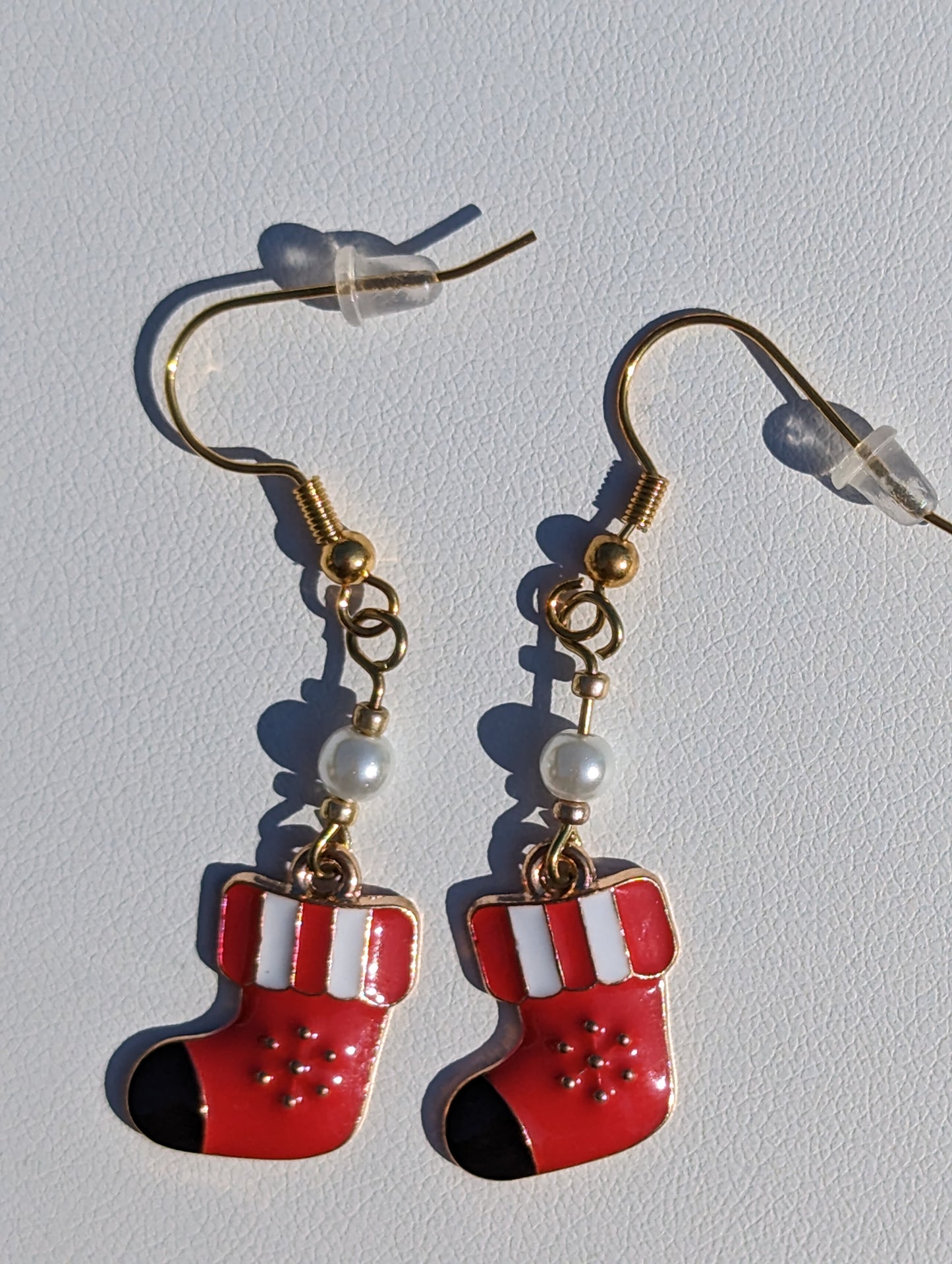 Red and White Holiday Stocking Earrings