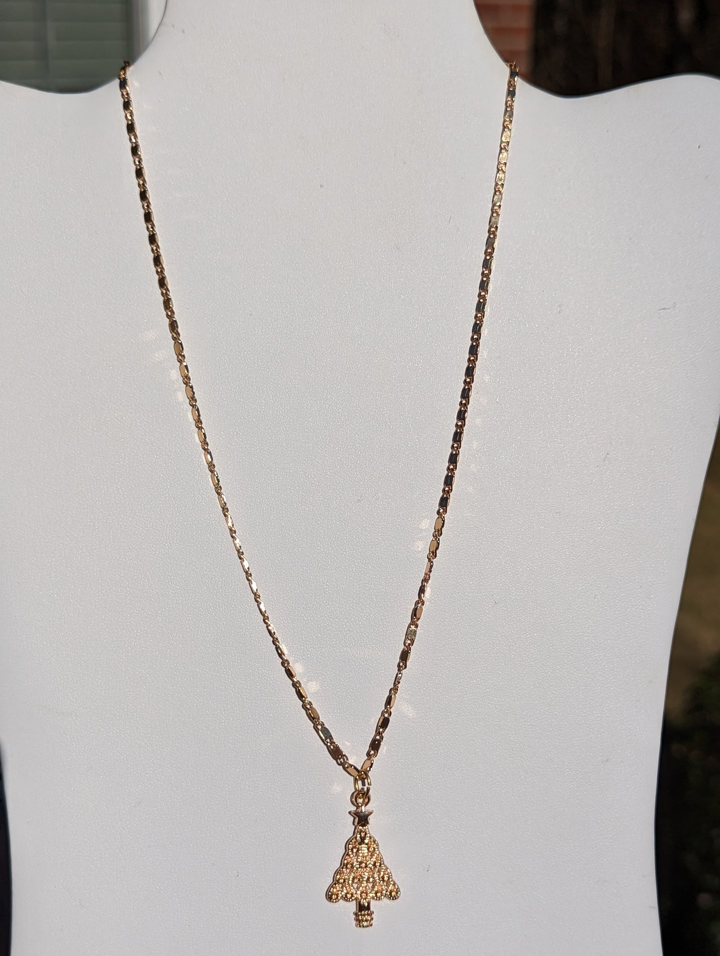 Golden Christmas Tree Necklace