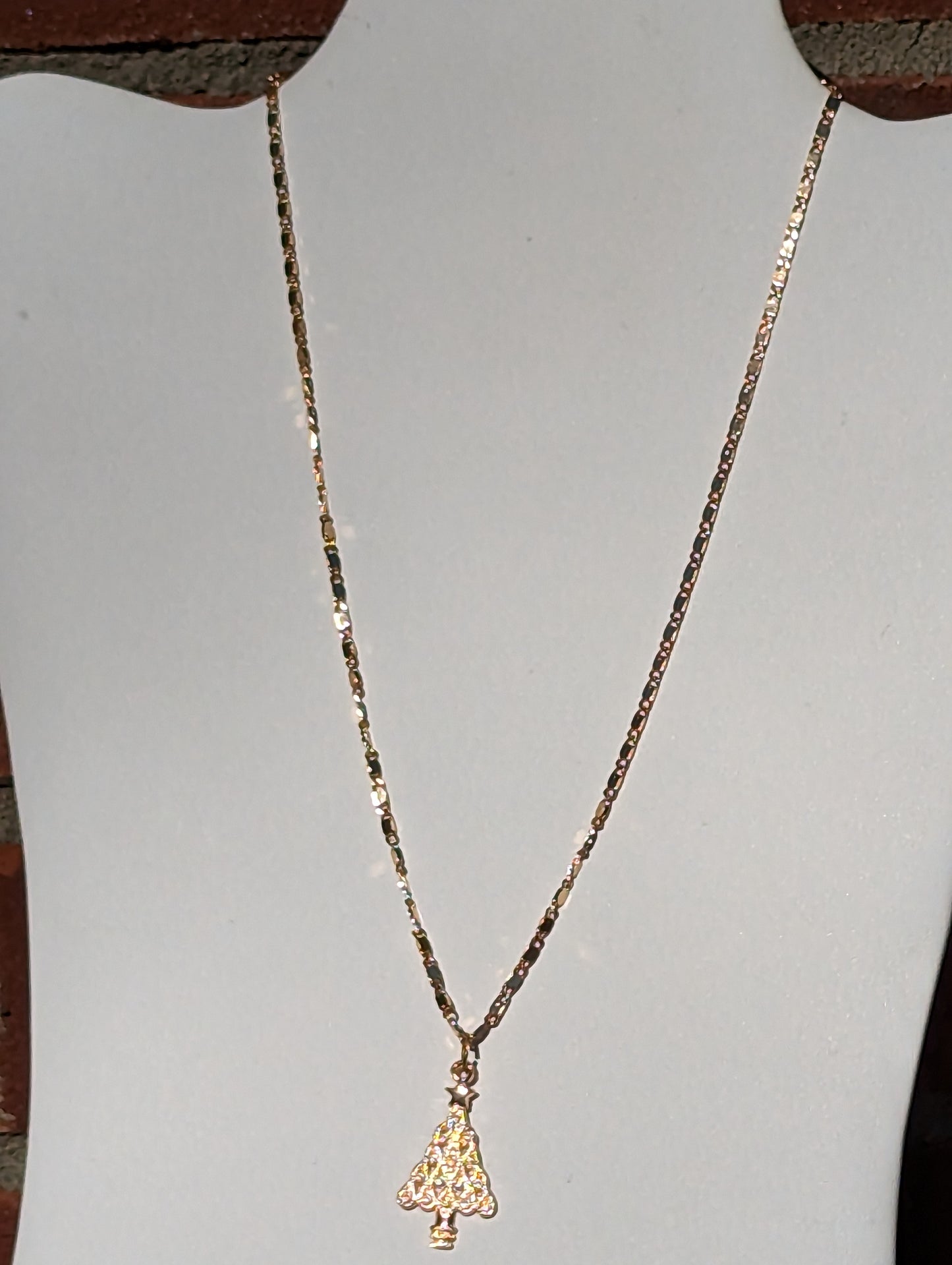 Golden Christmas Tree Necklace
