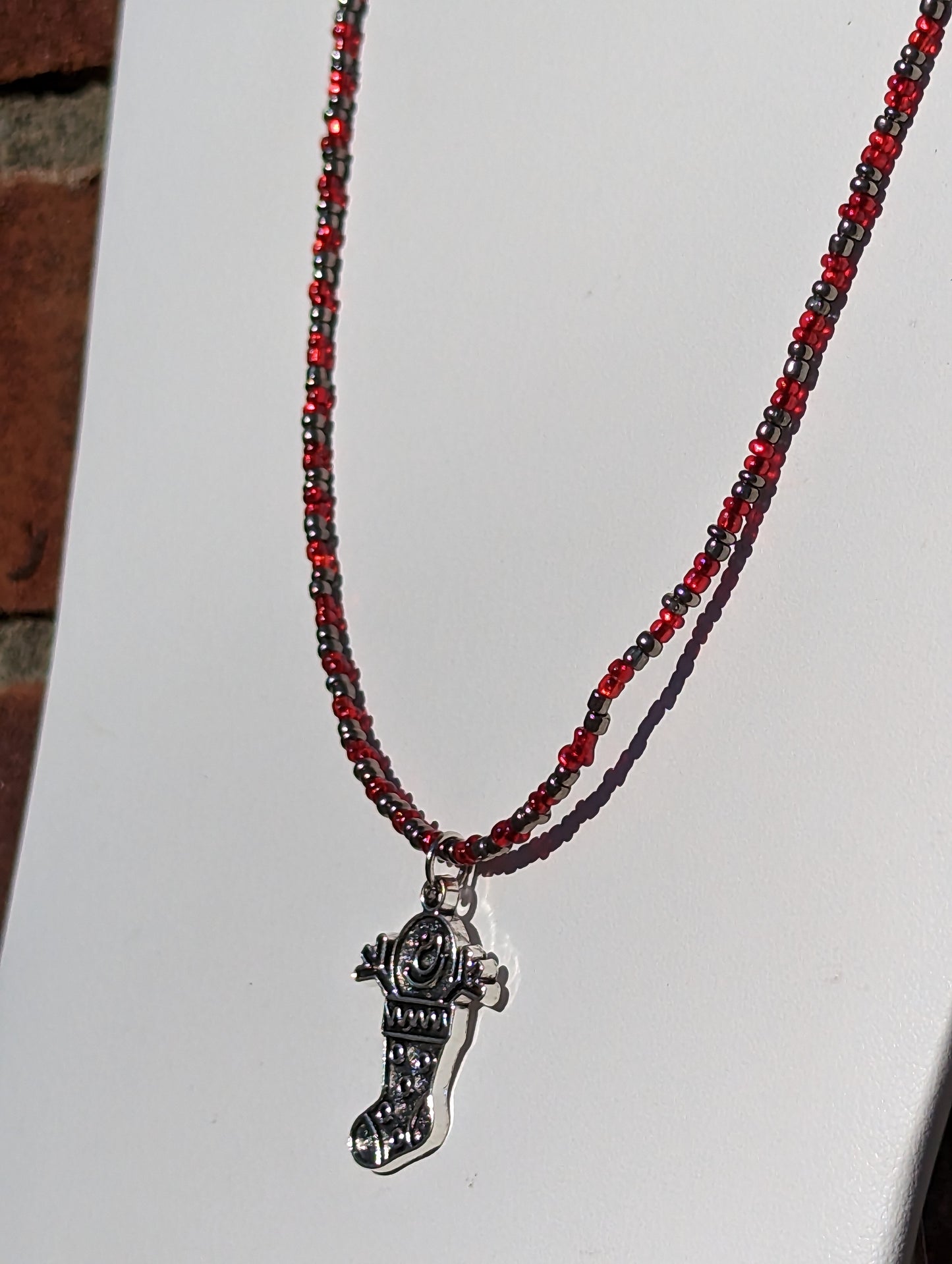 Toy in Stocking Charm on Beaded Necklace