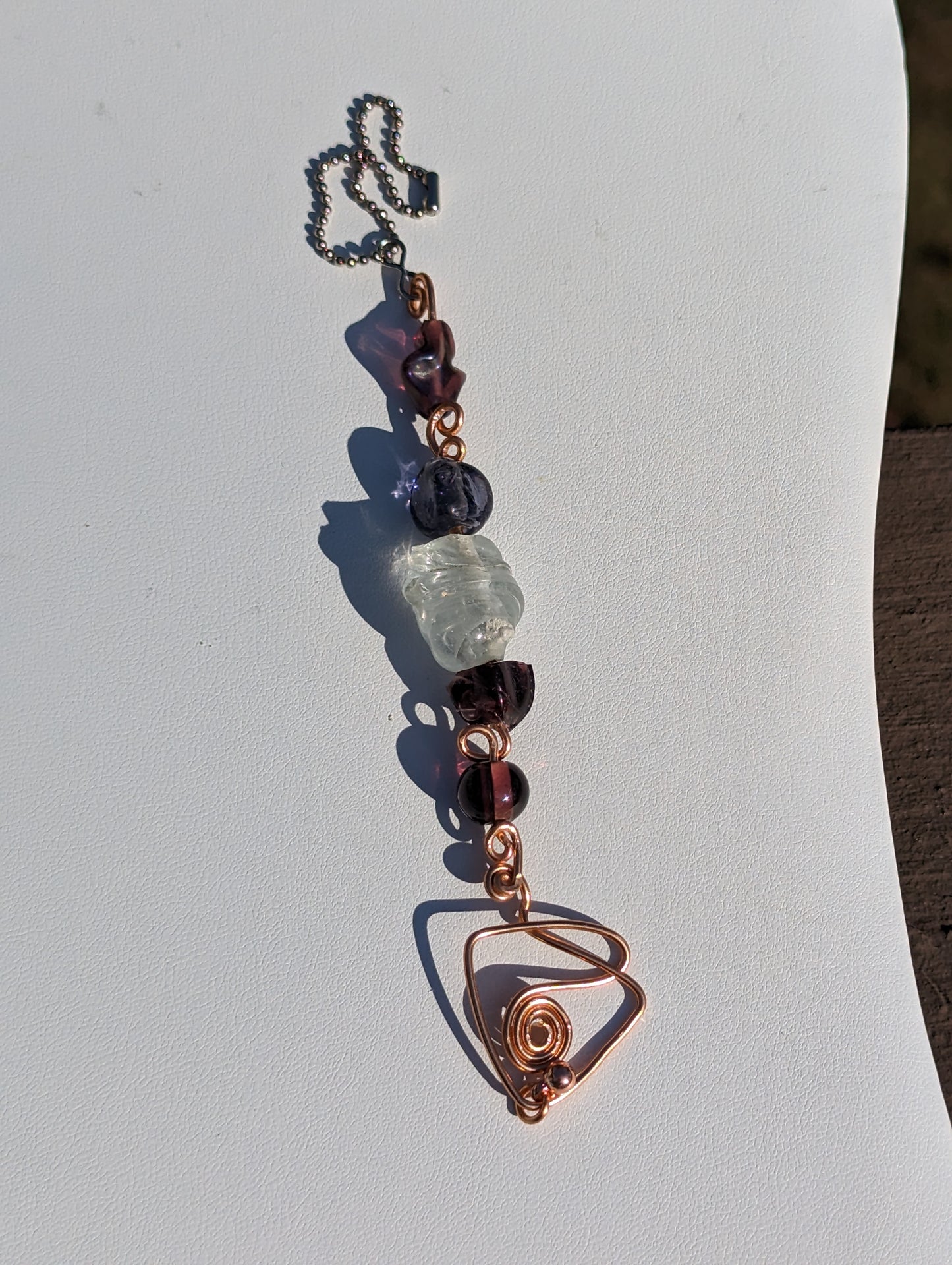 Purple Glass Bead Coppery Hand-wired Keychain or Hanger