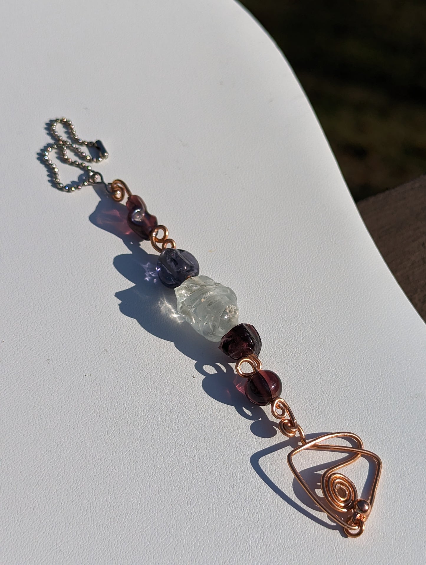 Purple Glass Bead Coppery Hand-wired Keychain or Hanger