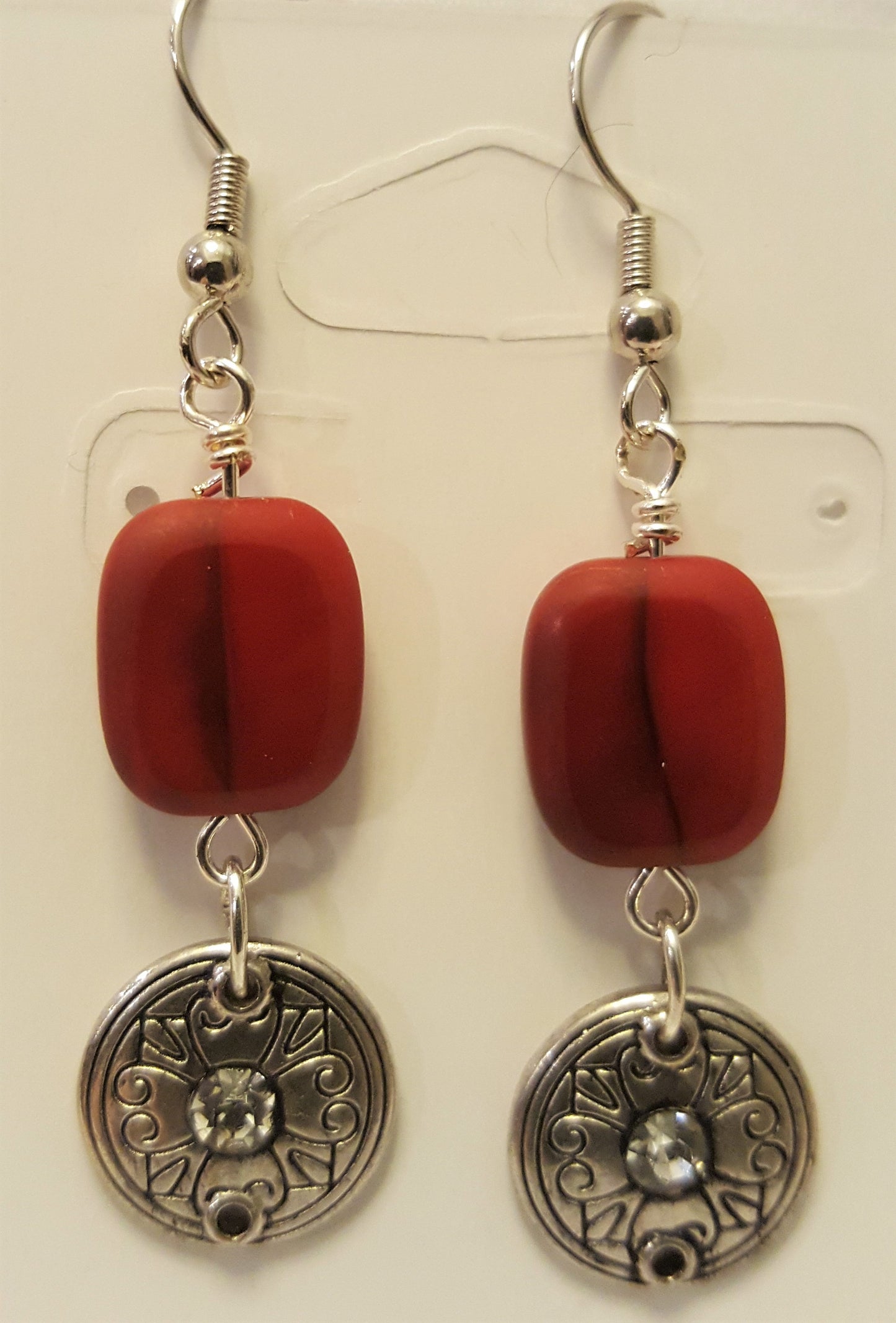 Red Jasper and Silver-tone Medallion Necklace, Bracelet, and Earrings