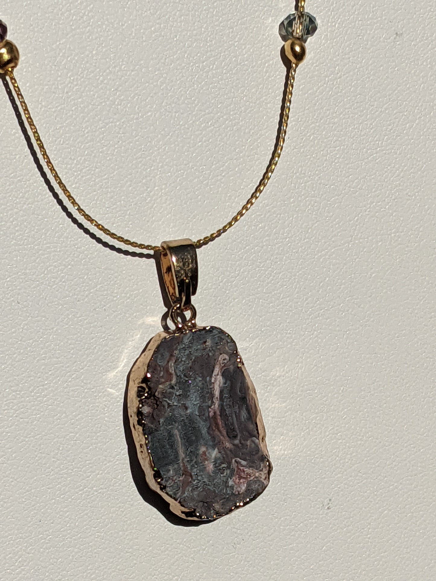Stardust Blue Druzy Quartz Pendant on Gold-tone Necklace