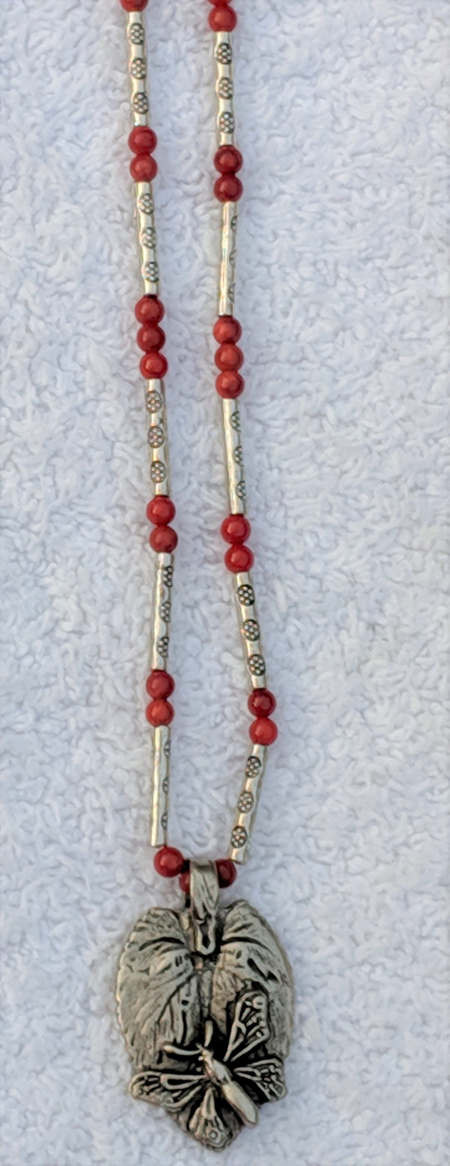 Pewter Butterfly Beaded Necklace