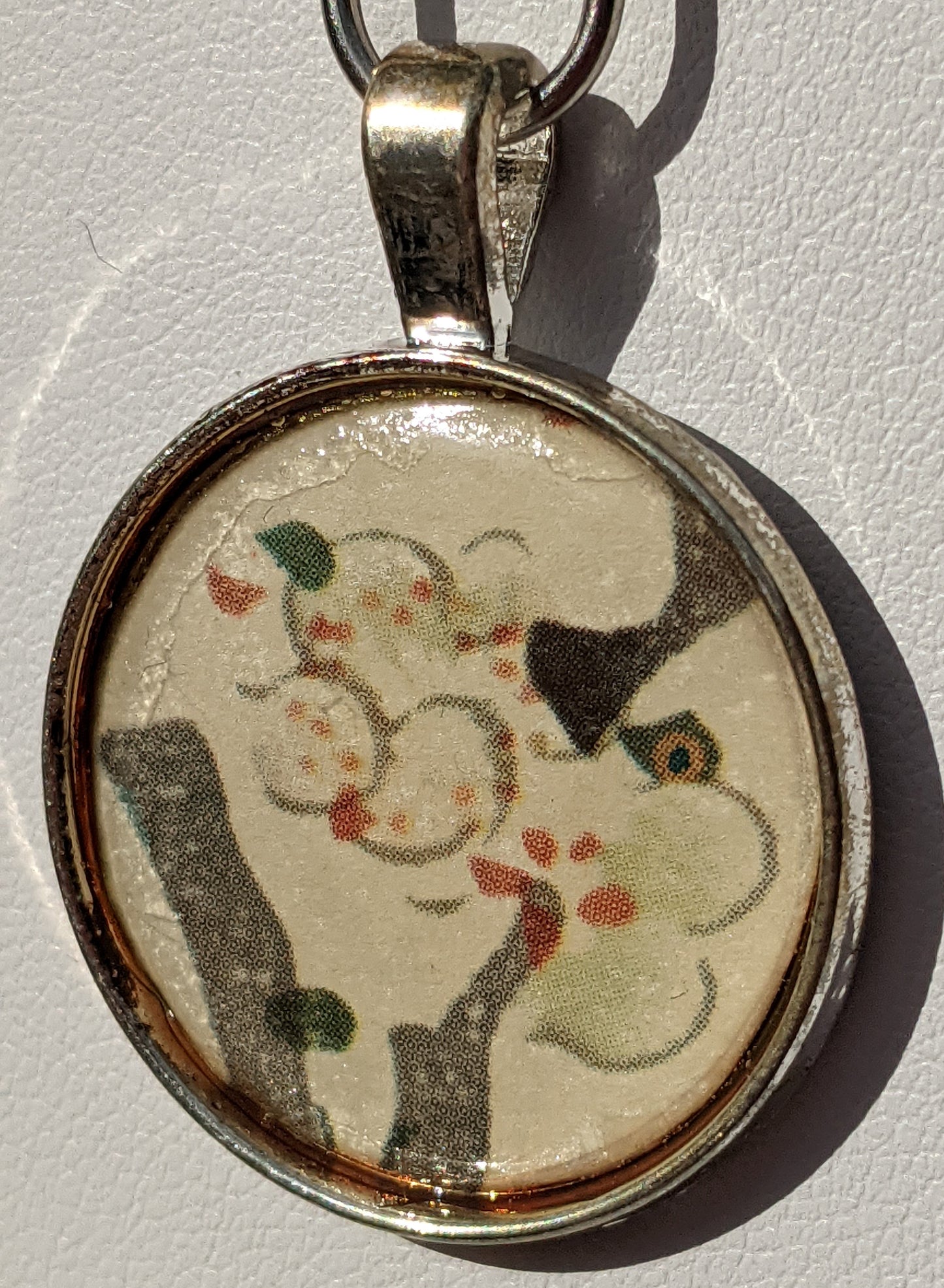 Stylized White Dogwood Print Silver-tone Pendant