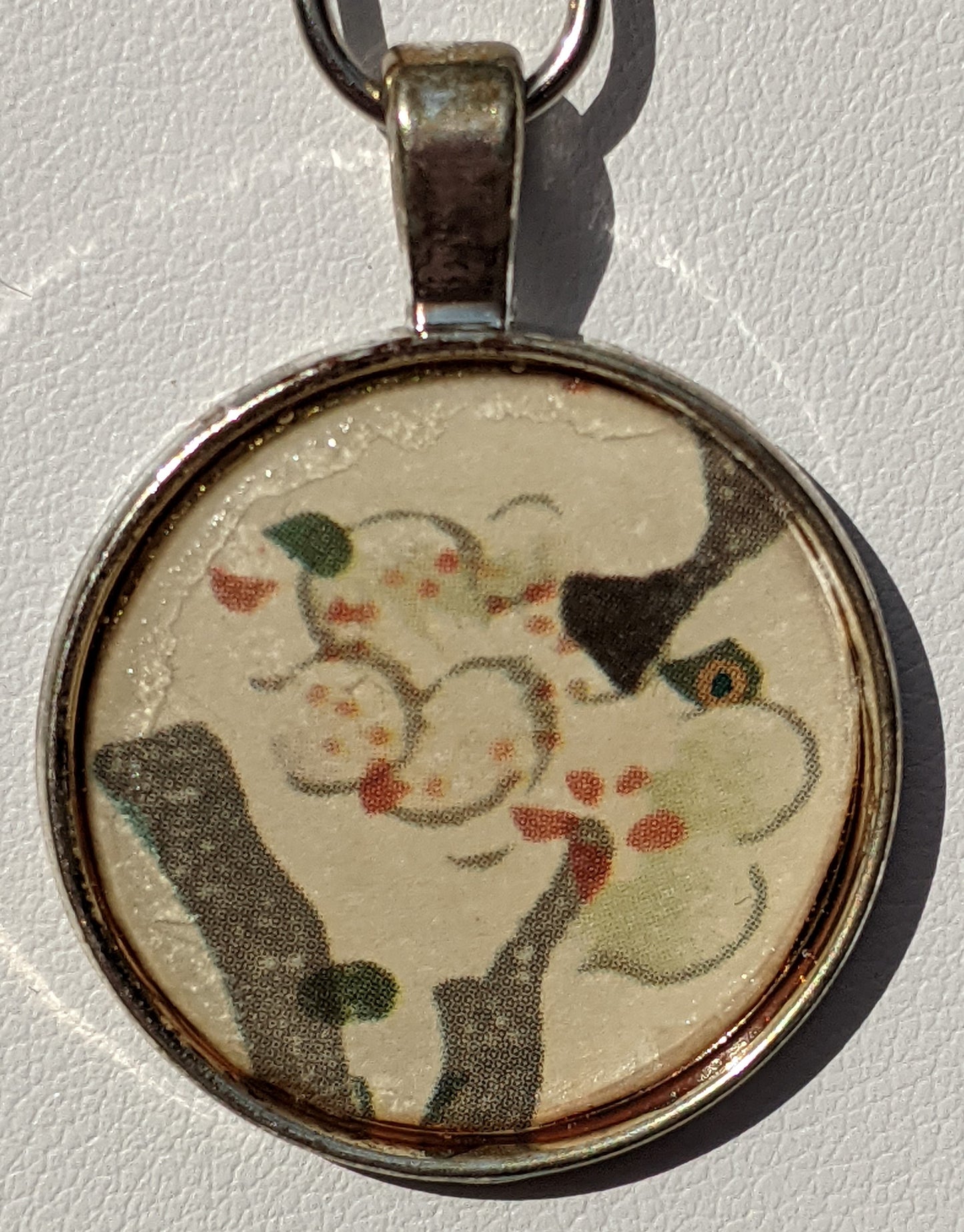 Stylized White Dogwood Print Silver-tone Pendant
