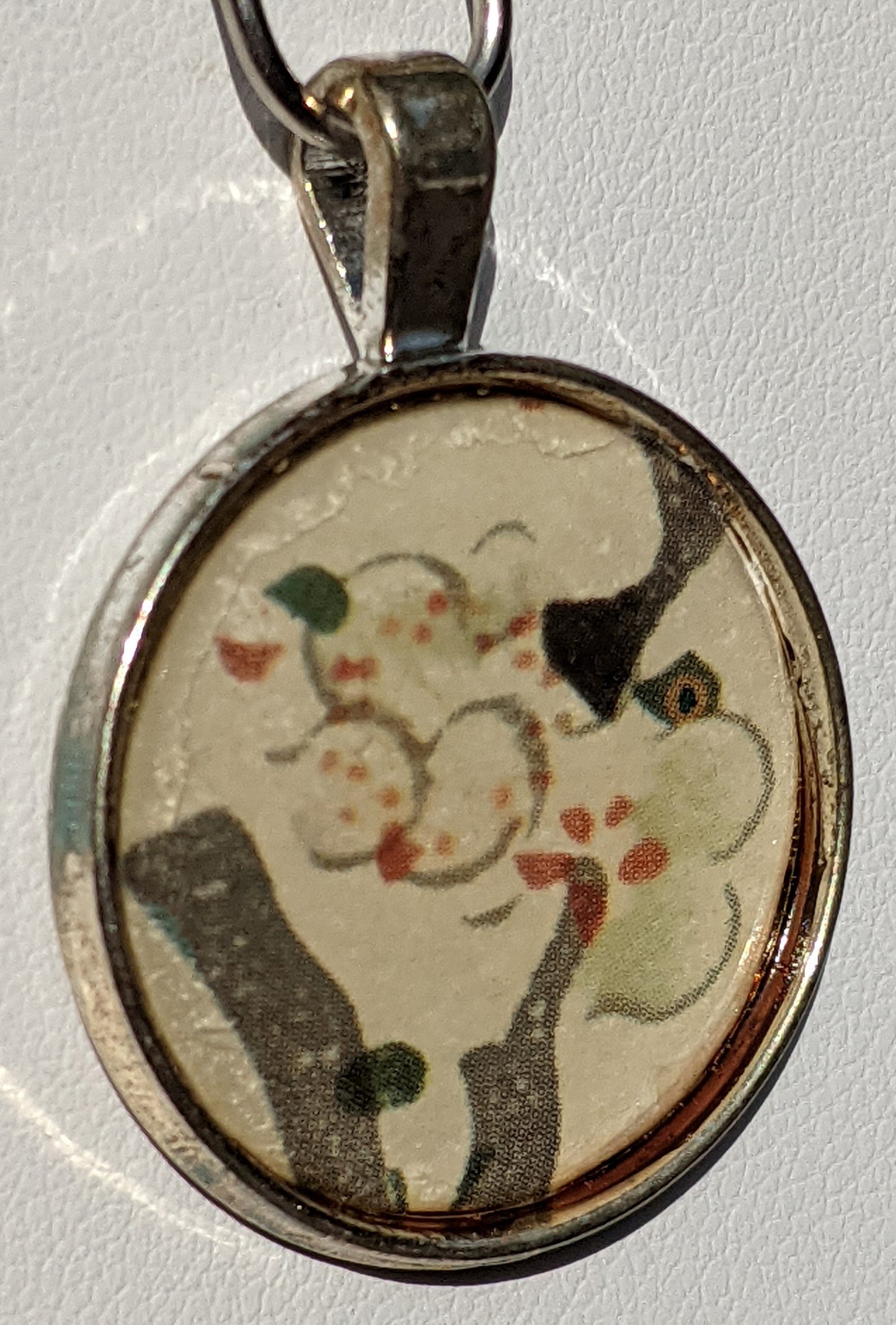 Stylized White Dogwood Print Silver-tone Pendant