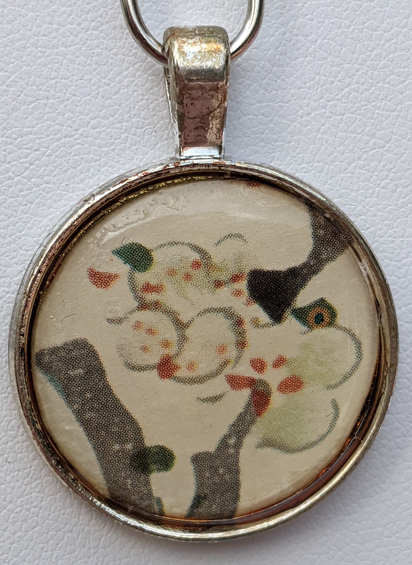 Stylized White Dogwood Print Silver-tone Pendant
