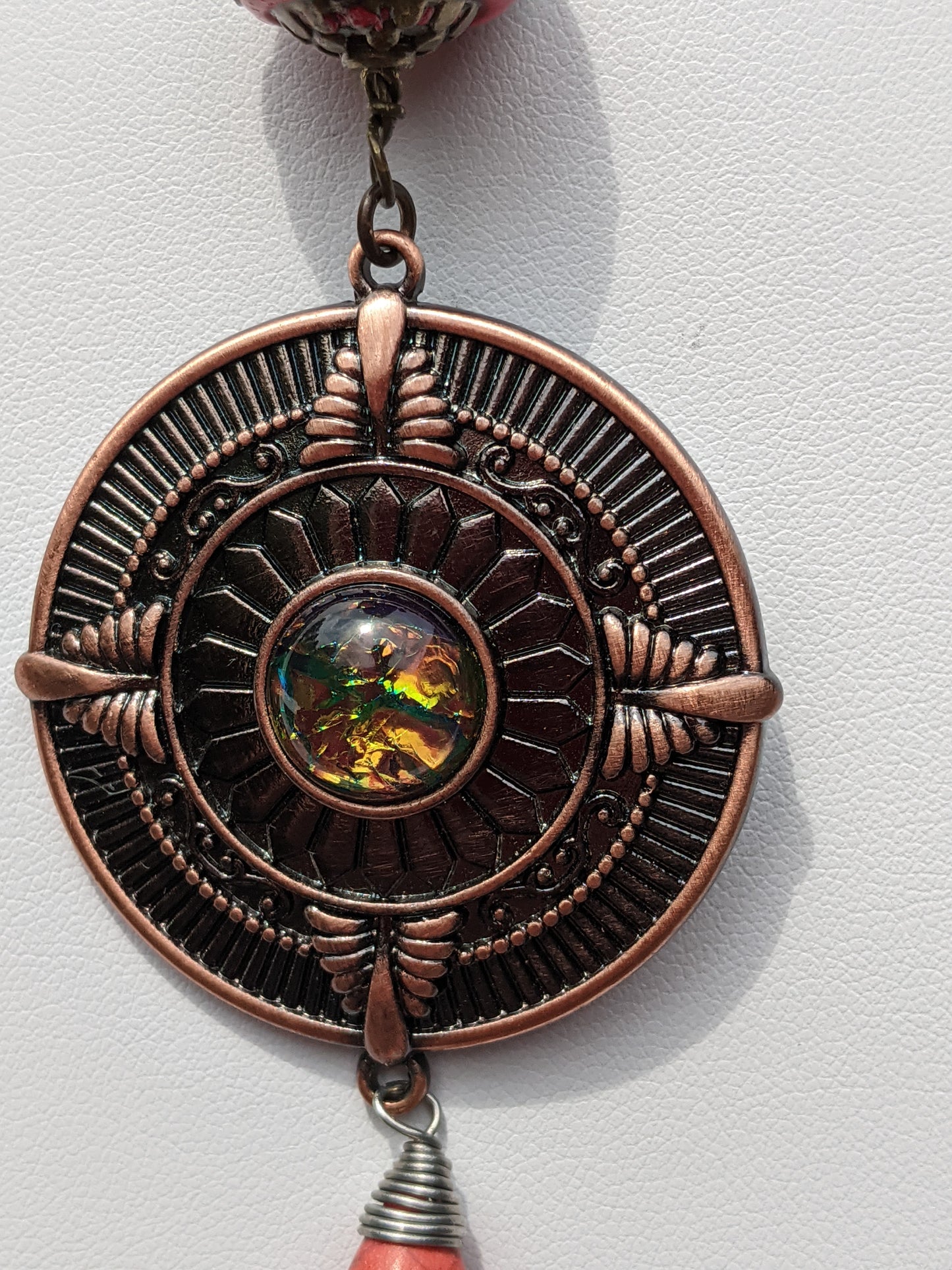 Copper Oriental Medallion Long Tri-colored Necklace