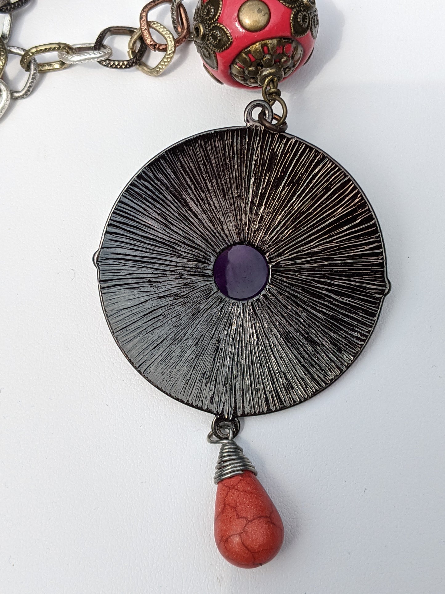 Copper Oriental Medallion Long Tri-colored Necklace