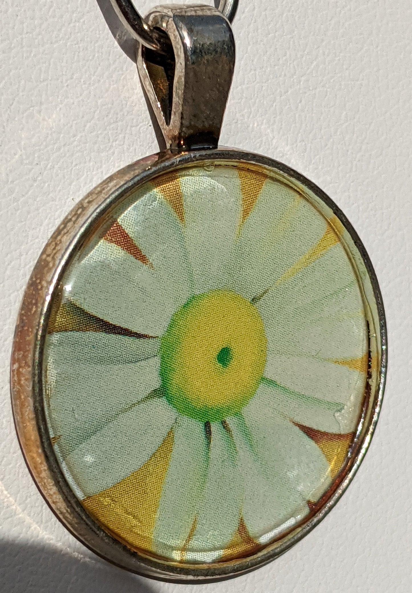 White Daisy Print Silver-tone Pendant