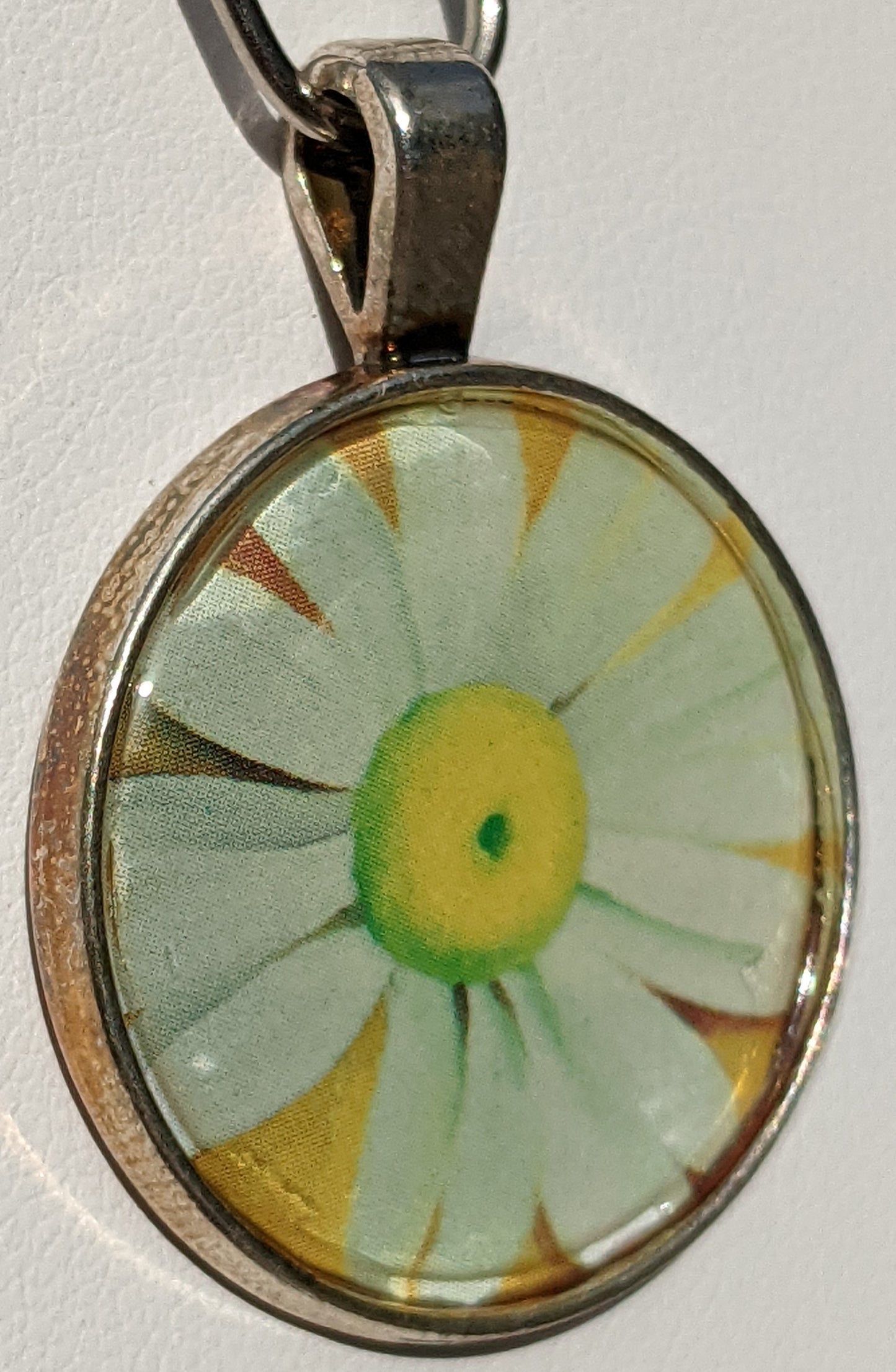 White Daisy Print Silver-tone Pendant