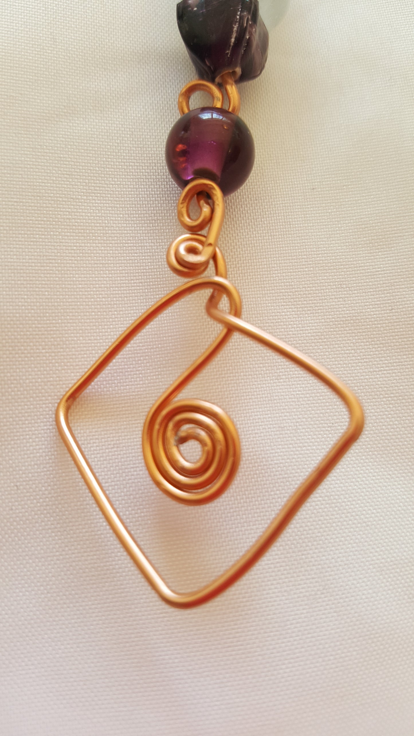 Purple Glass Bead Coppery Hand-wired Keychain or Hanger