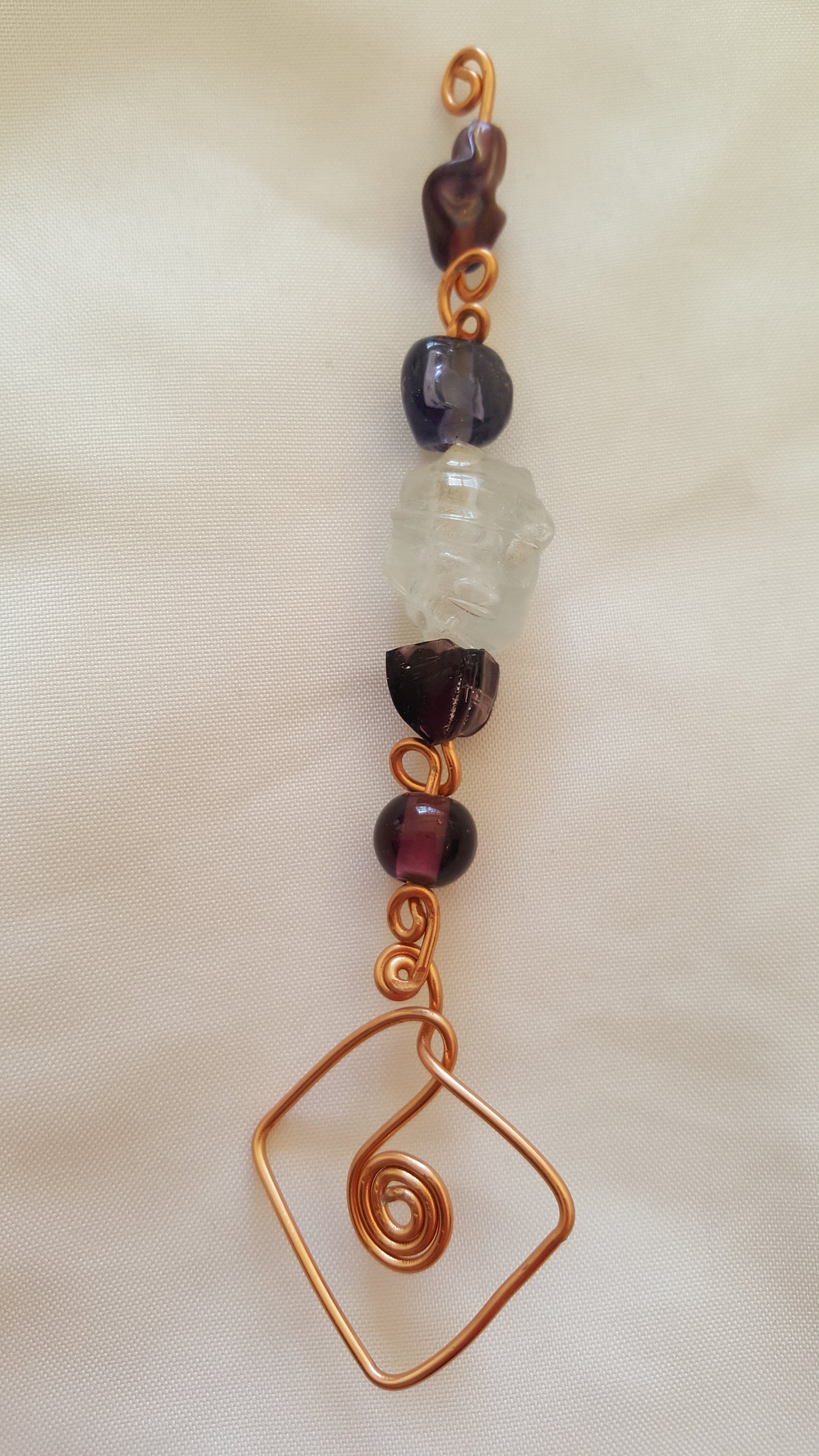Purple Glass Bead Coppery Hand-wired Keychain or Hanger