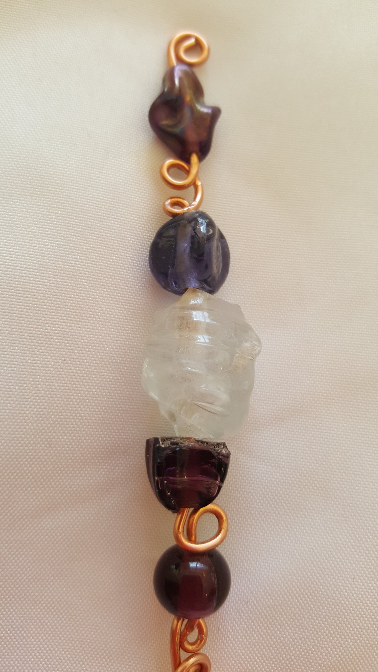 Purple Glass Bead Coppery Hand-wired Keychain or Hanger