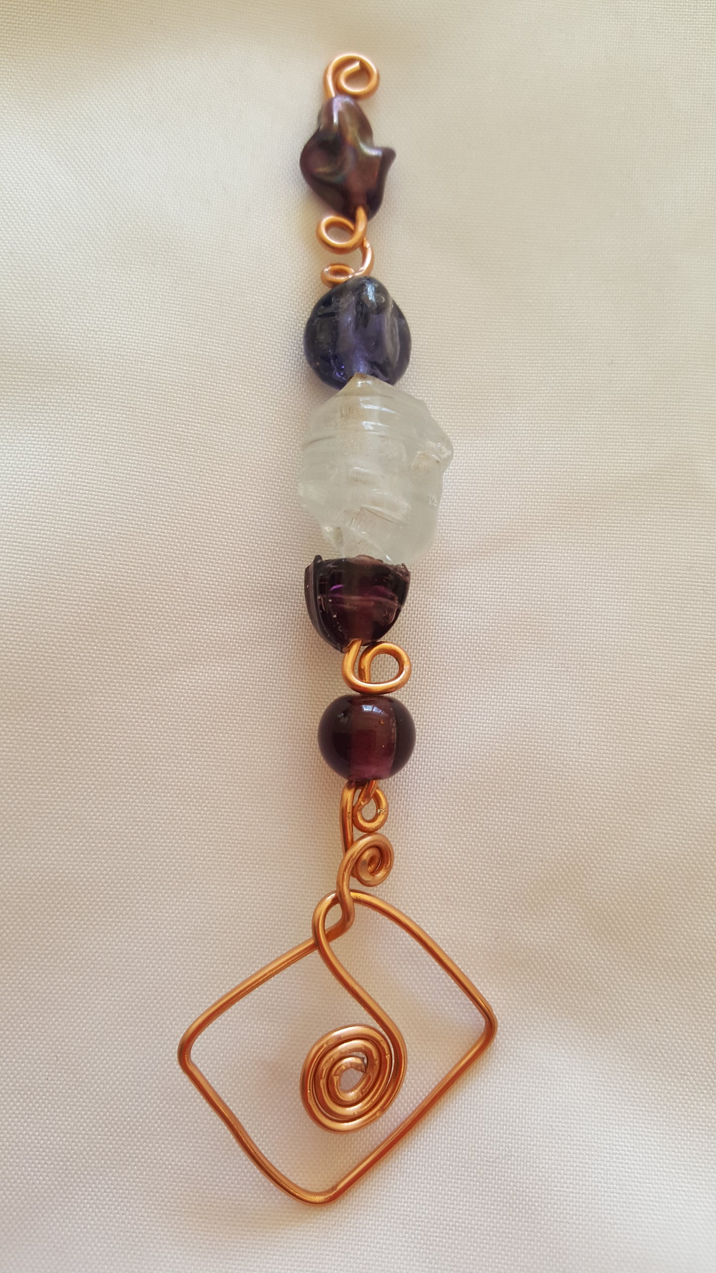 Purple Glass Bead Coppery Hand-wired Keychain or Hanger