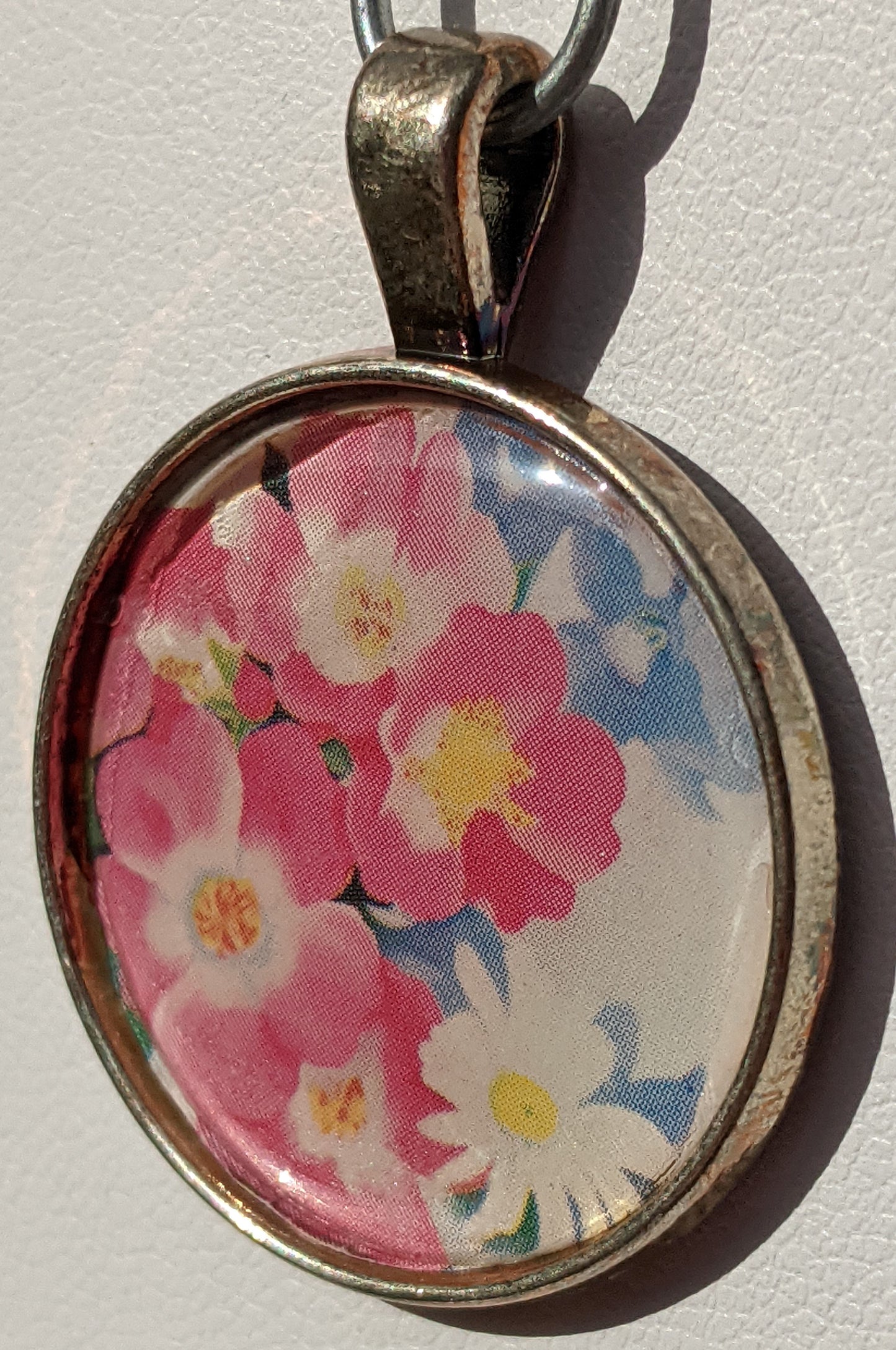 Pink Flower Bouquet Print Silver-tone Pendant