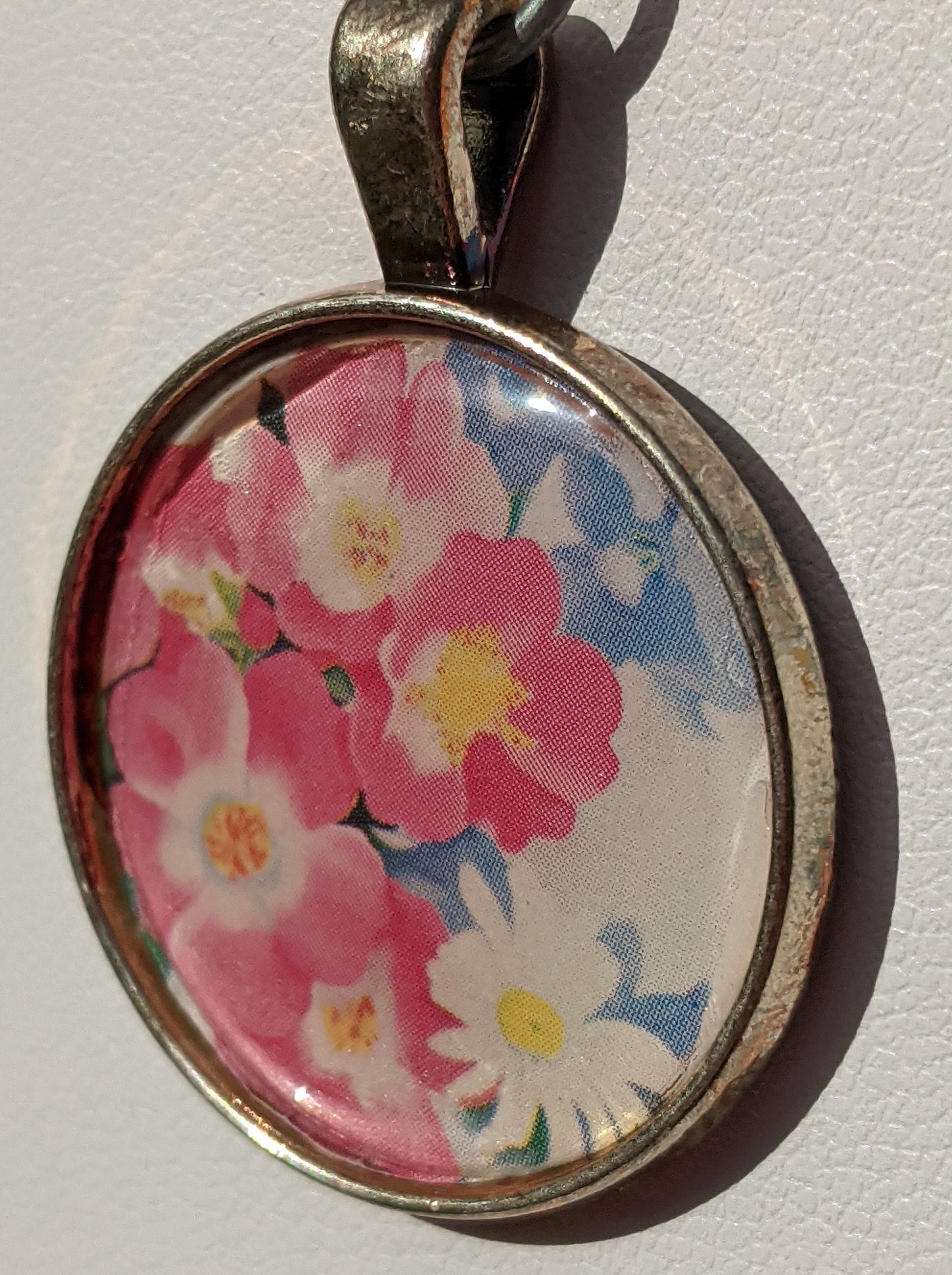 Pink Flower Bouquet Print Silver-tone Pendant