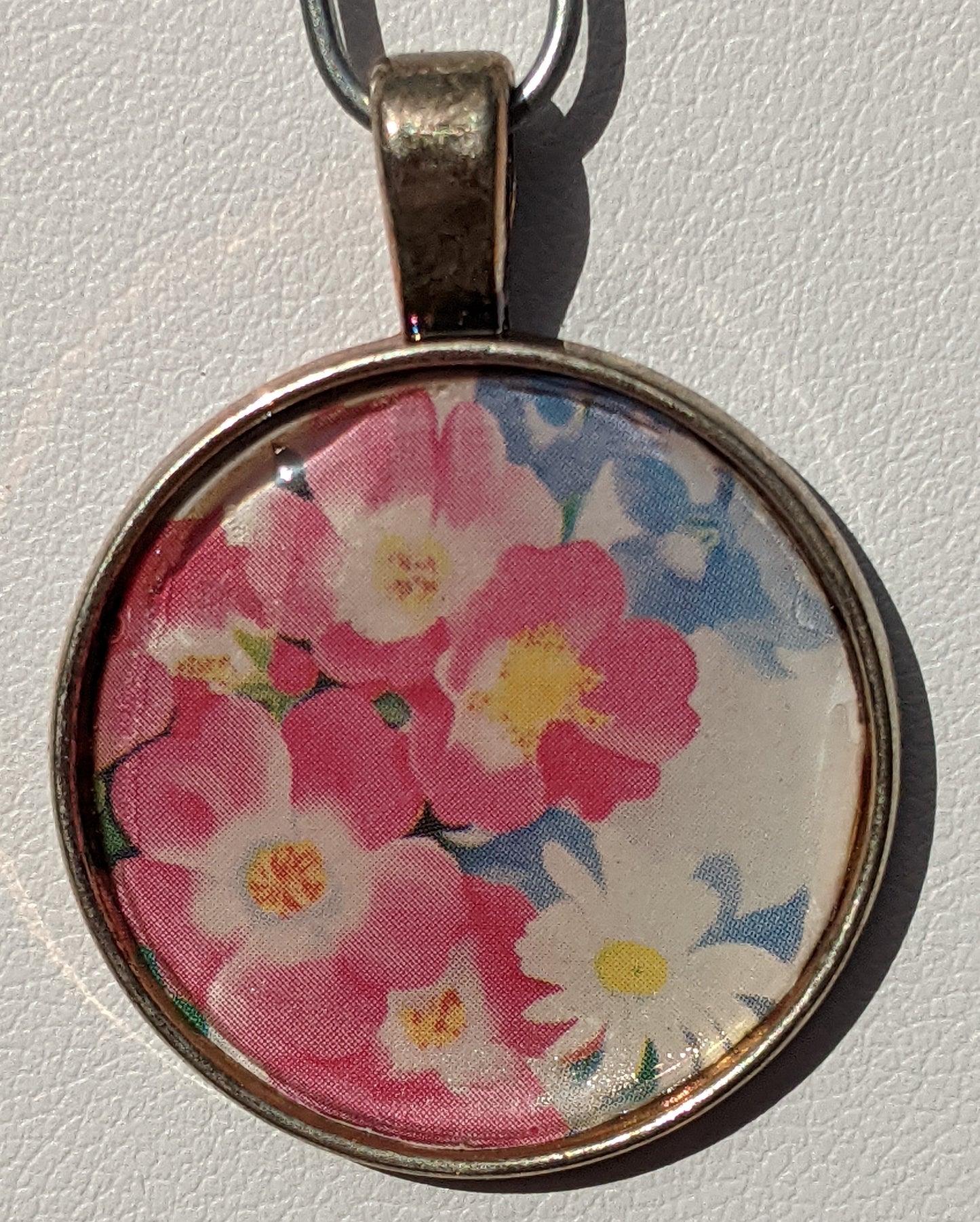 Pink Flower Bouquet Print Silver-tone Pendant