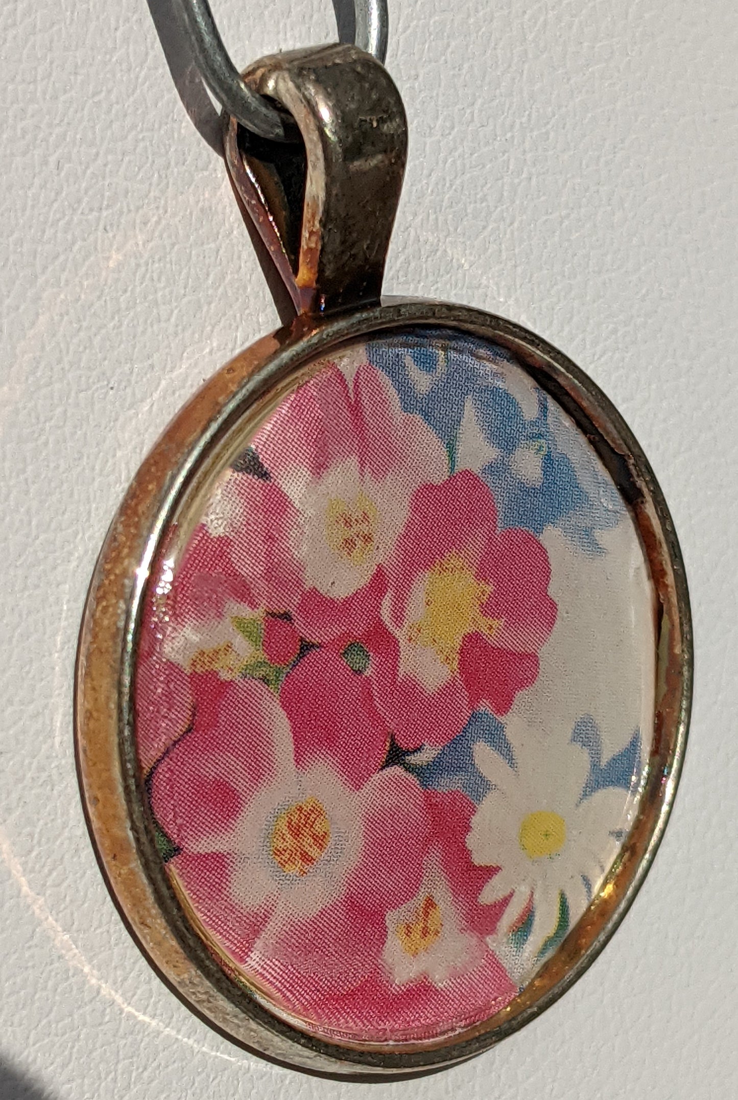 Pink Flower Bouquet Print Silver-tone Pendant