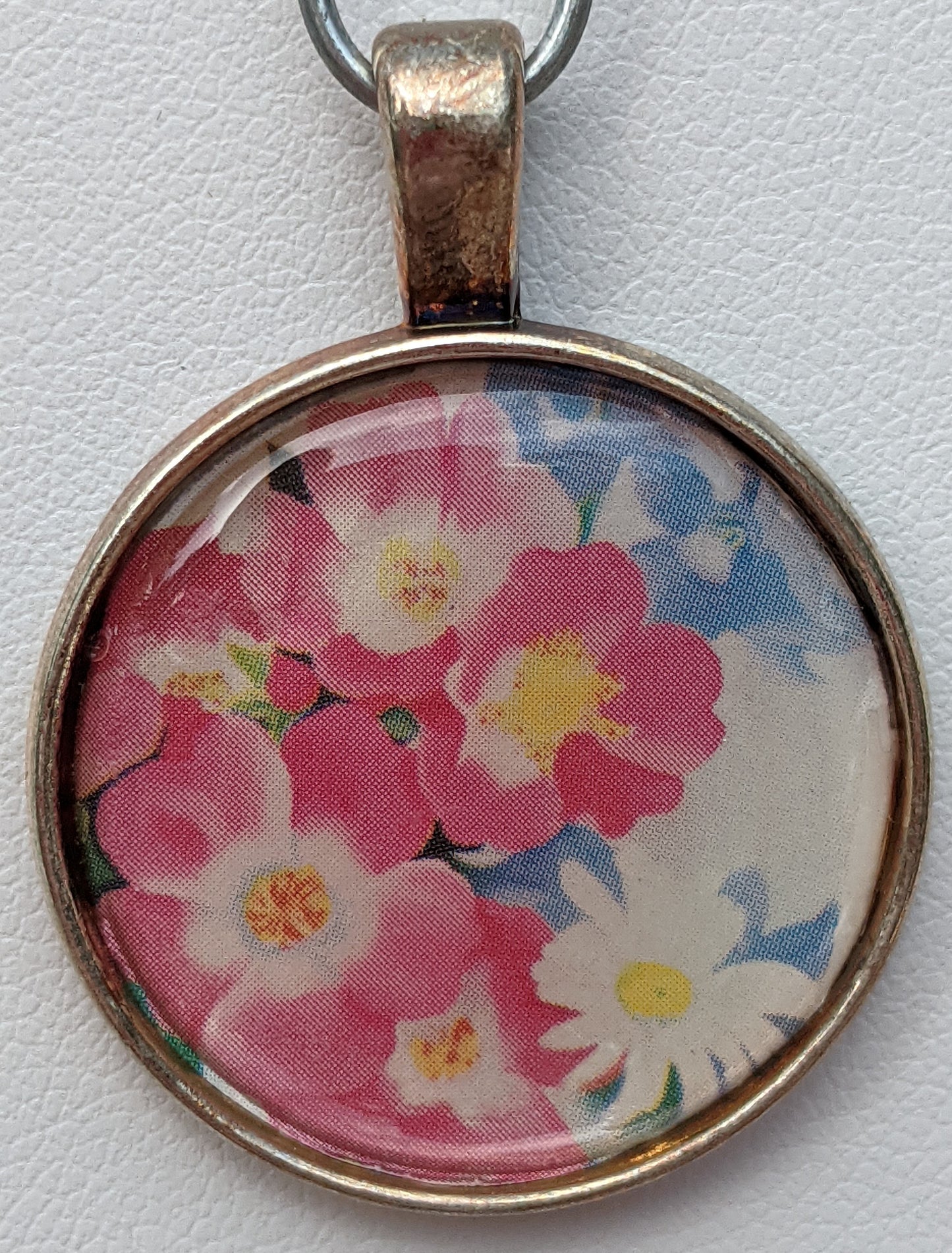 Pink Flower Bouquet Print Silver-tone Pendant