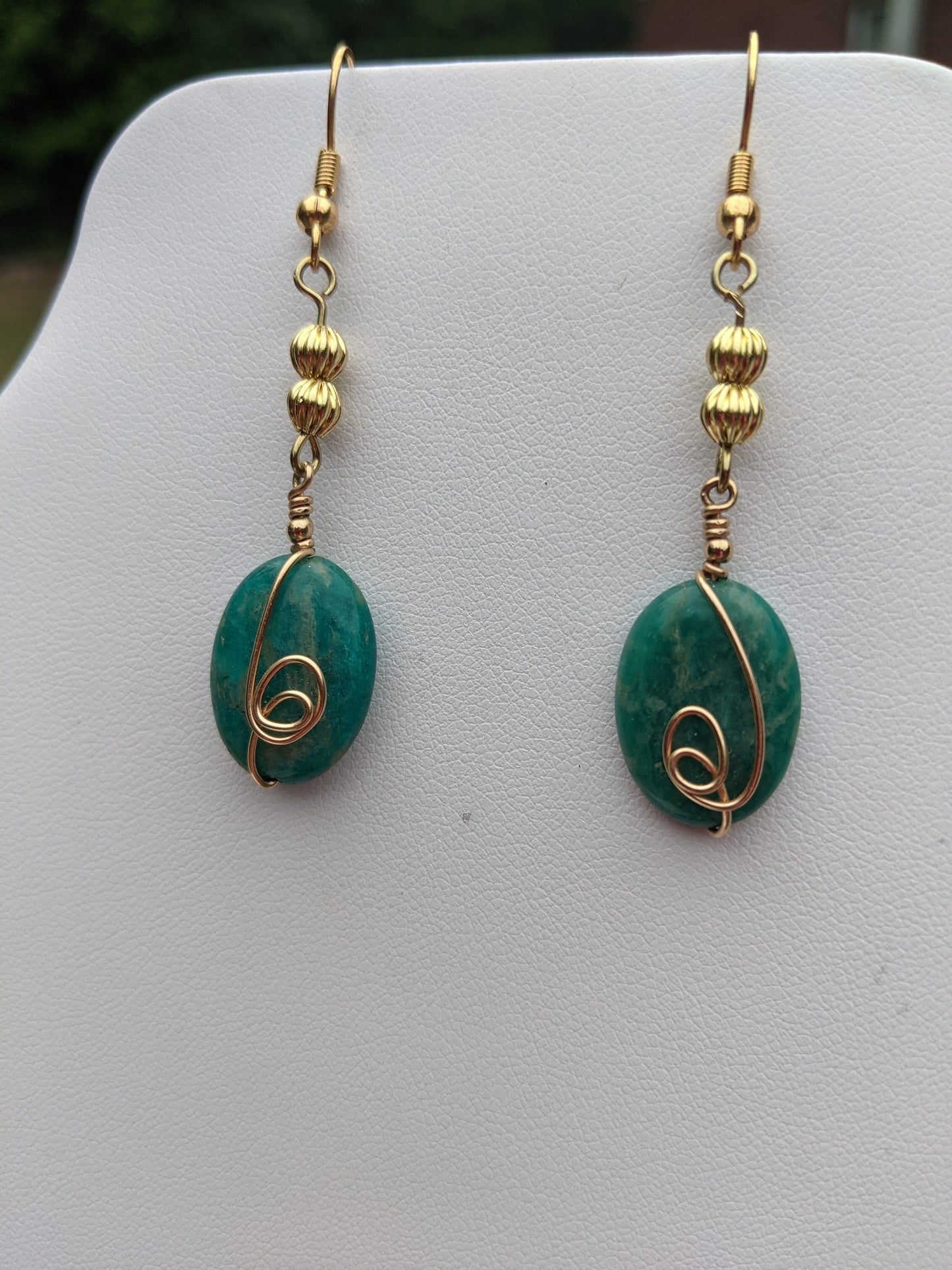 Green Quartz Gold-tone Wire-wrapped Earrings