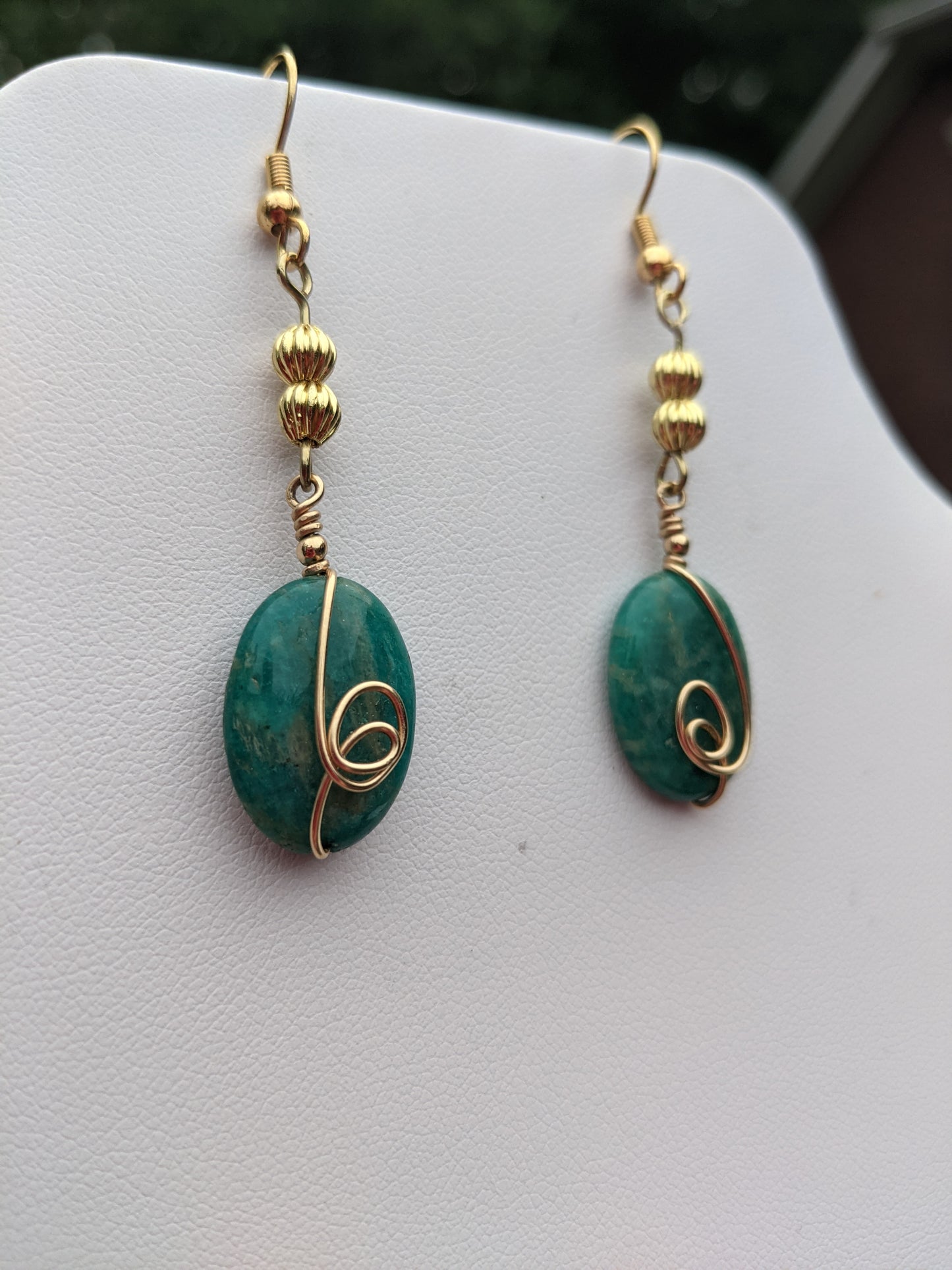 Green Quartz Gold-tone Wire-wrapped Earrings