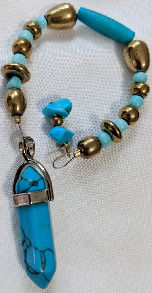 Blue Howlite with Turquoise Chips Pendulum (Reiki blessed)
