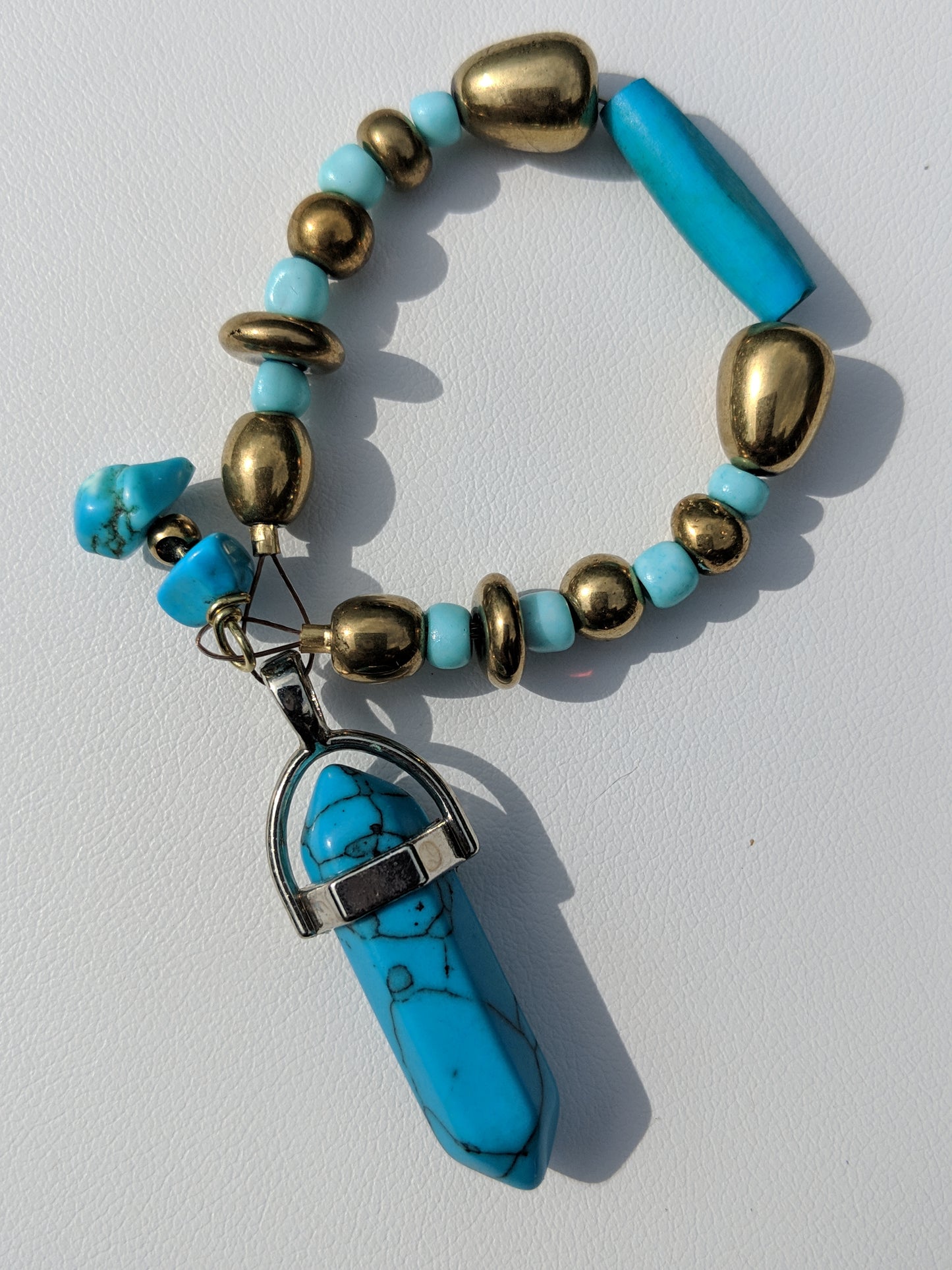 Blue Howlite with Turquoise Chips Pendulum (Reiki blessed)