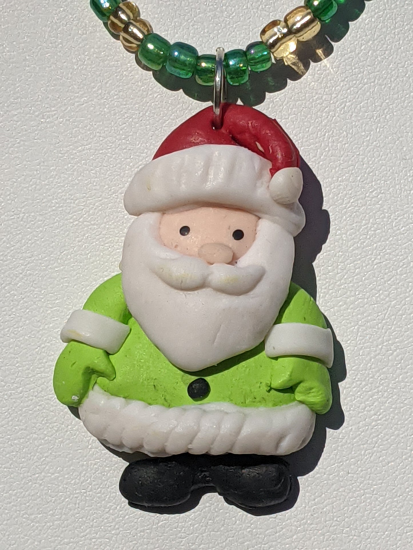 Light Green Clay Santa on Beaded Choker