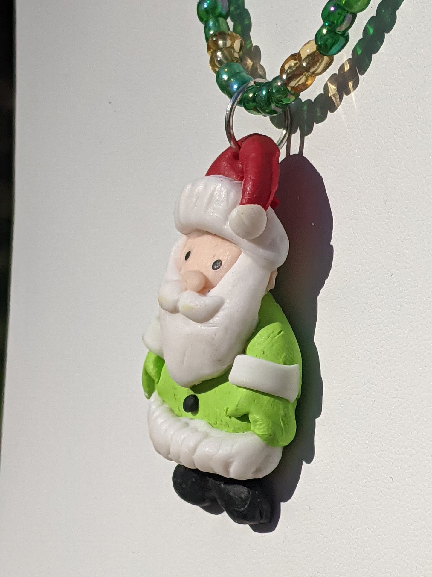 Light Green Clay Santa on Beaded Choker