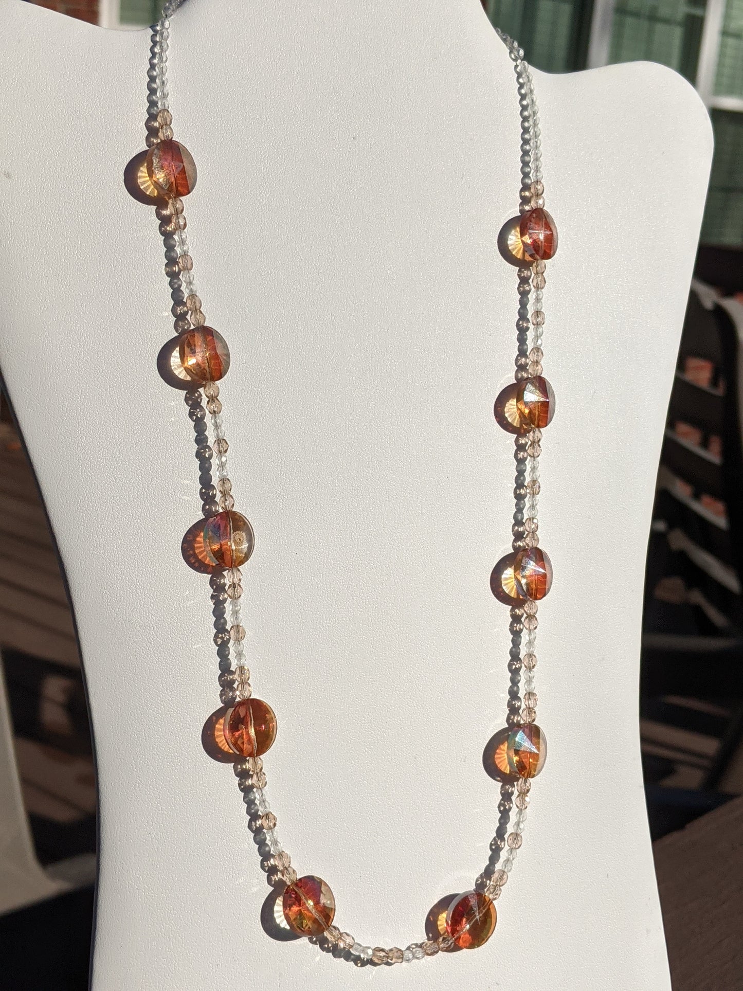 Peach Crystal Prisms and Glass Bead Necklace