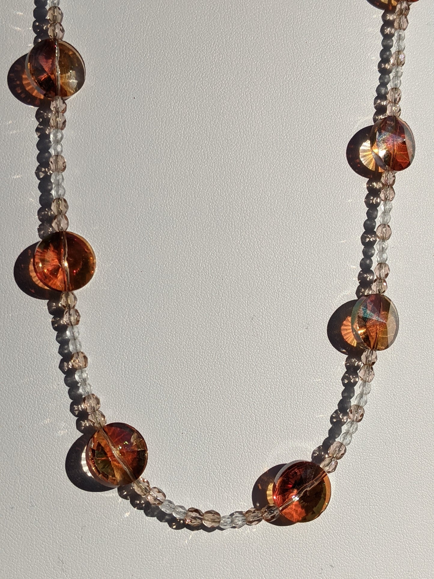 Peach Crystal Prisms and Glass Bead Necklace