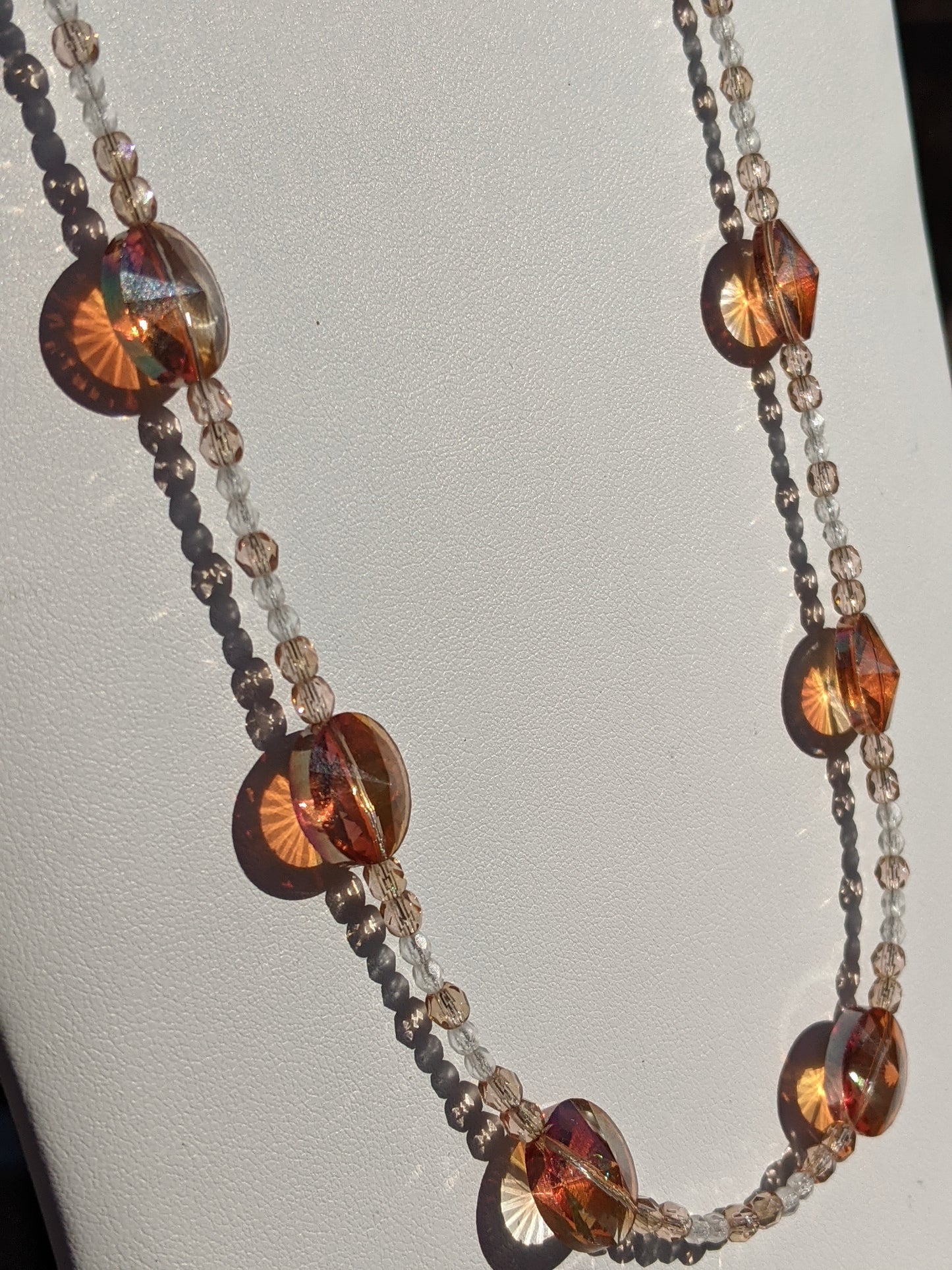 Peach Crystal Prisms and Glass Bead Necklace