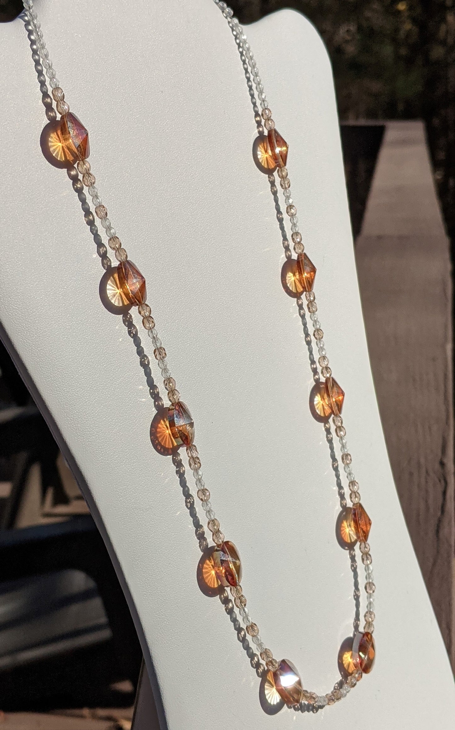Peach Crystal Prisms and Glass Bead Necklace