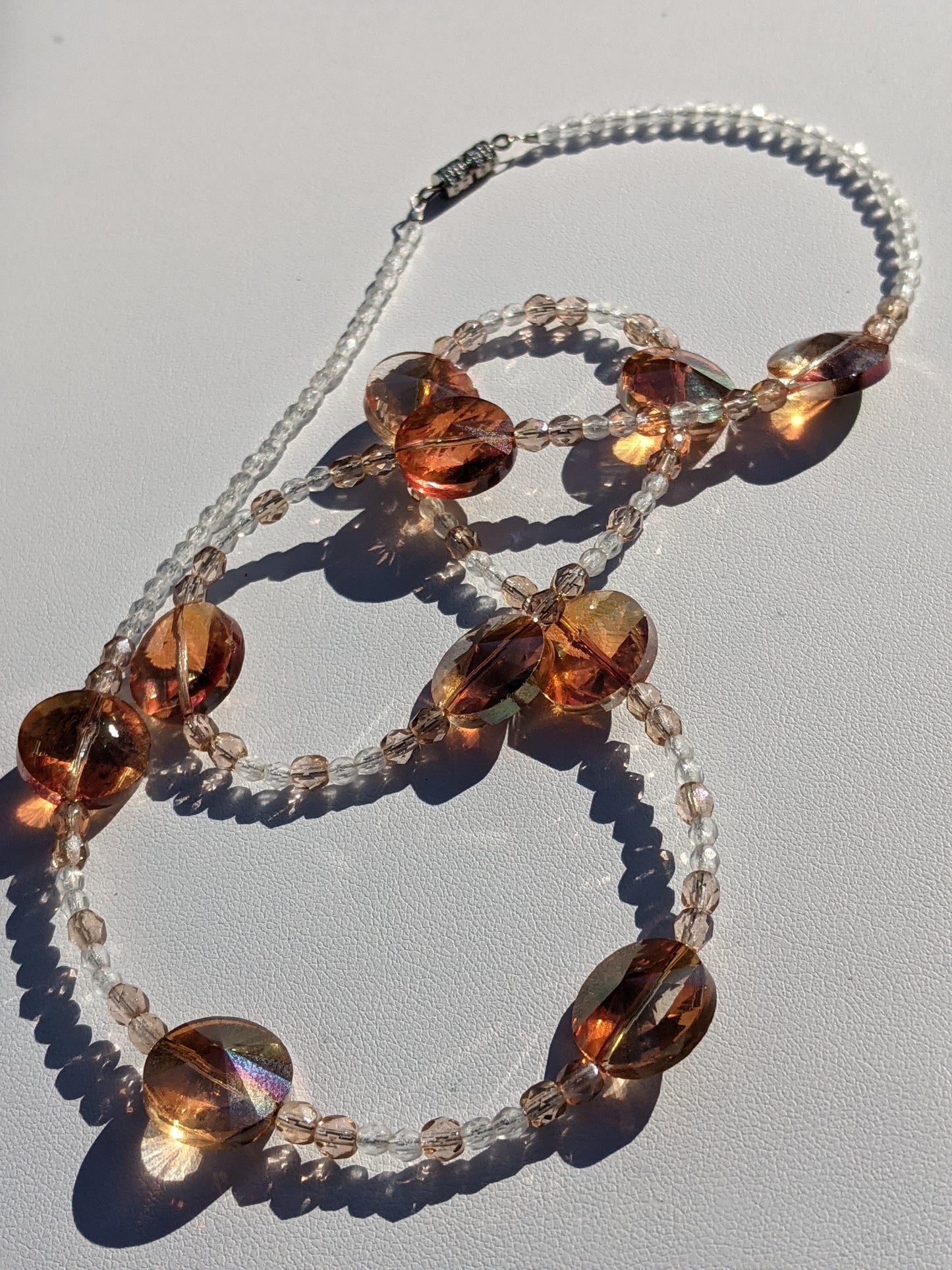 Peach Crystal Prisms and Glass Bead Necklace