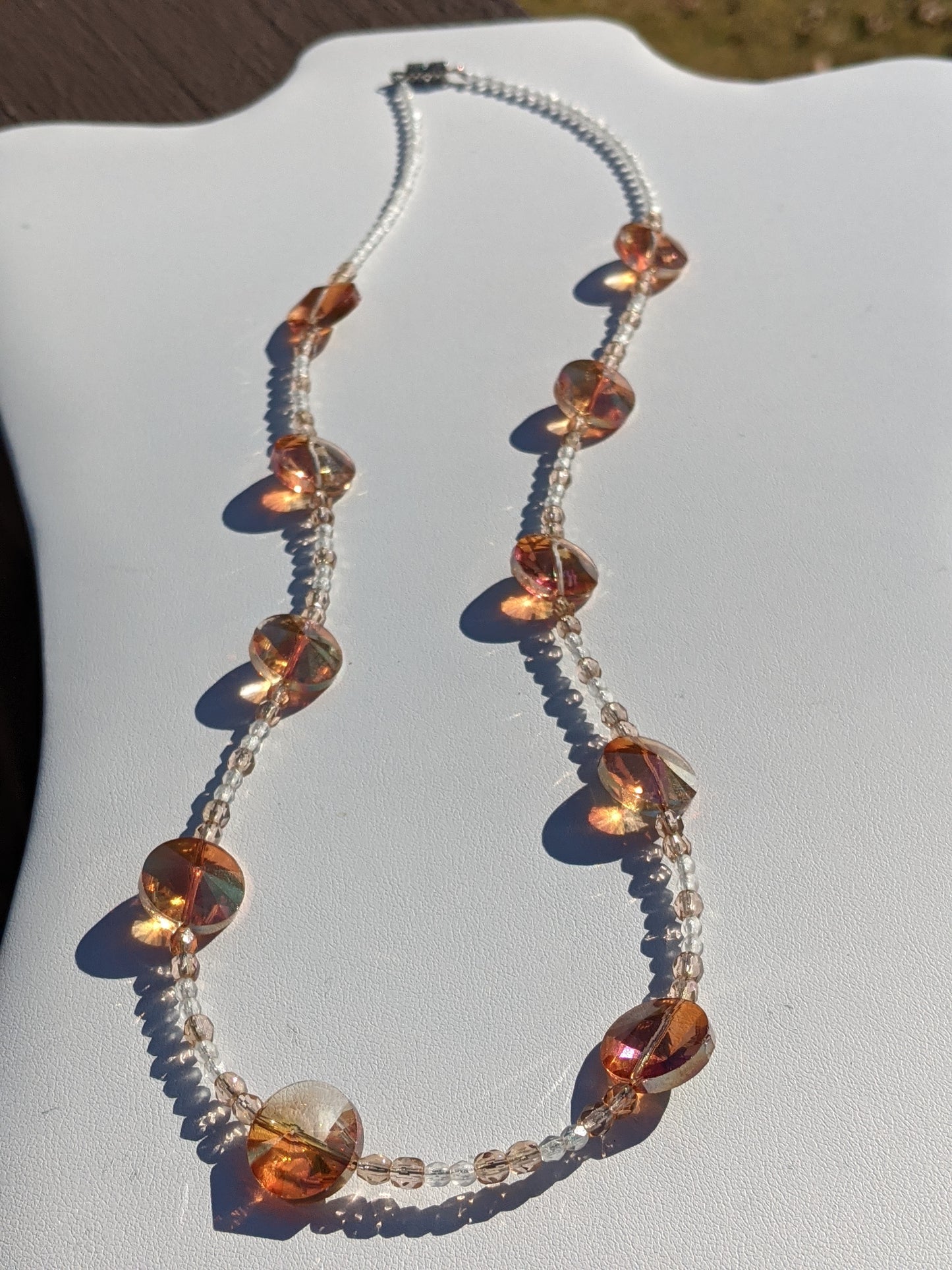 Peach Crystal Prisms and Glass Bead Necklace