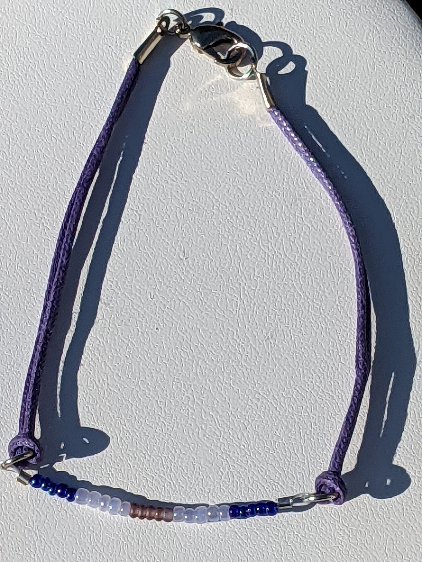 Long Purple Cord Bracelet with Purple Ombre Seed Bead Bar