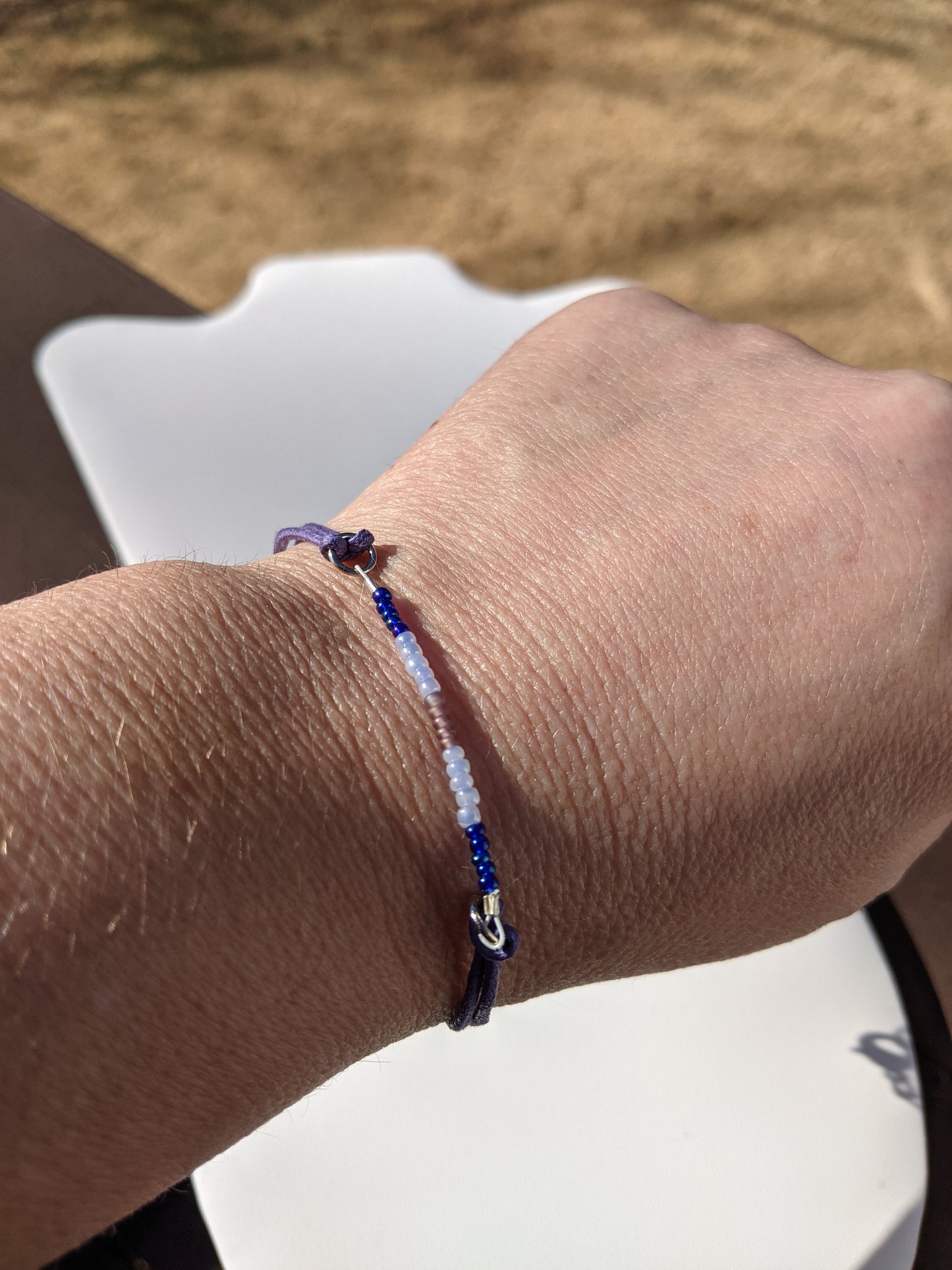 Purple Cord Bracelet with Purple Ombre Seed Bead Bar (long)
