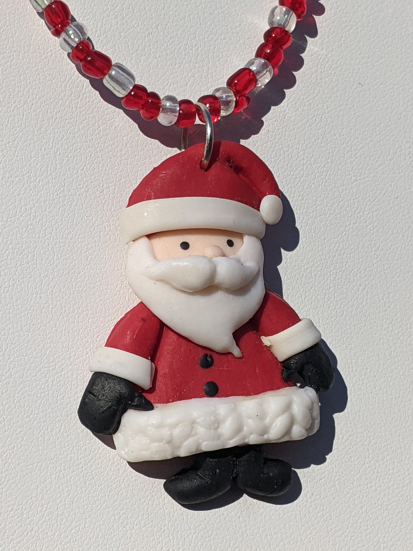 Red Clay Santa on Beaded Necklace