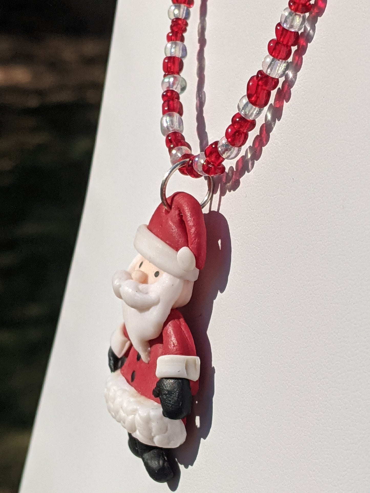 Red Clay Santa on Beaded Necklace