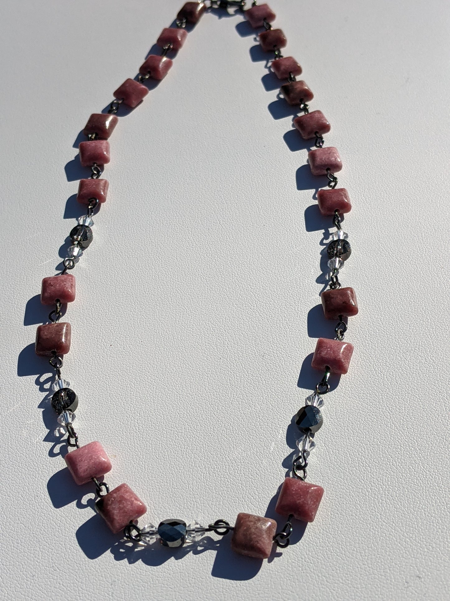 Rose Agate and Swarovski Crystal Chain Necklace