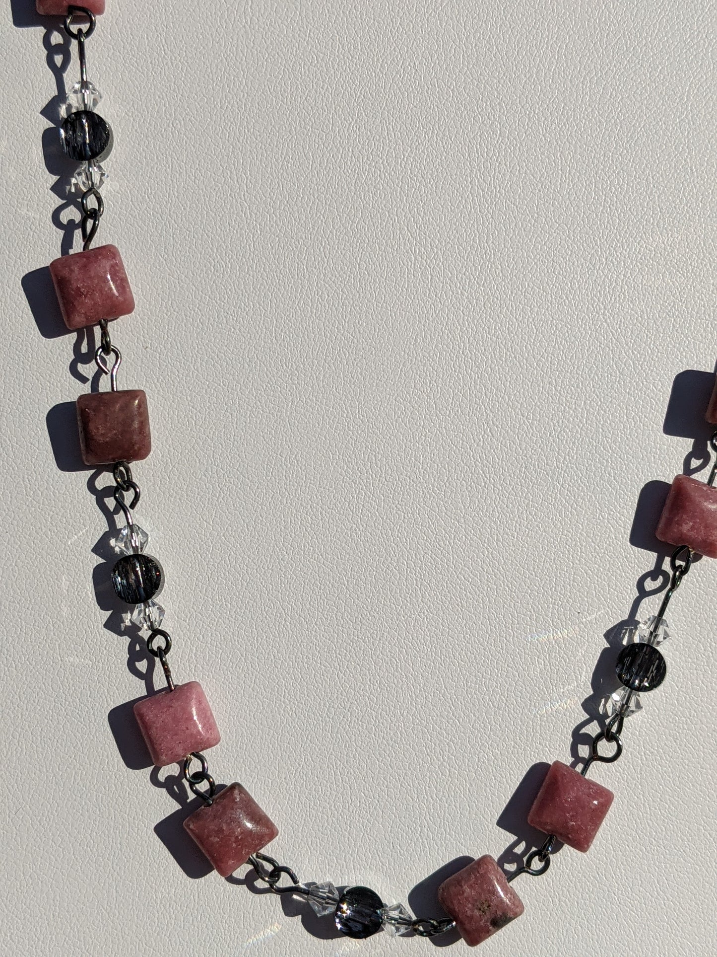Rose Agate and Swarovski Crystal Chain Necklace