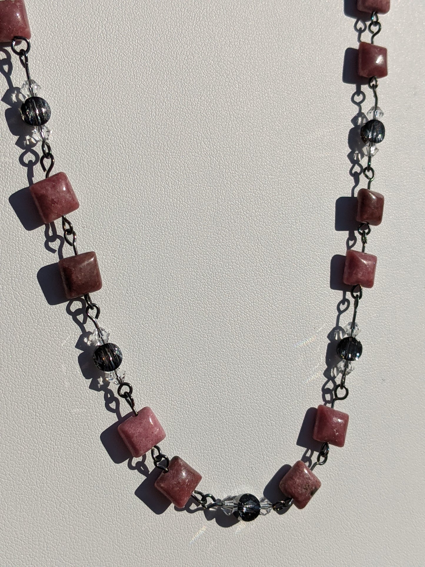 Rose Agate and Swarovski Crystal Chain Necklace