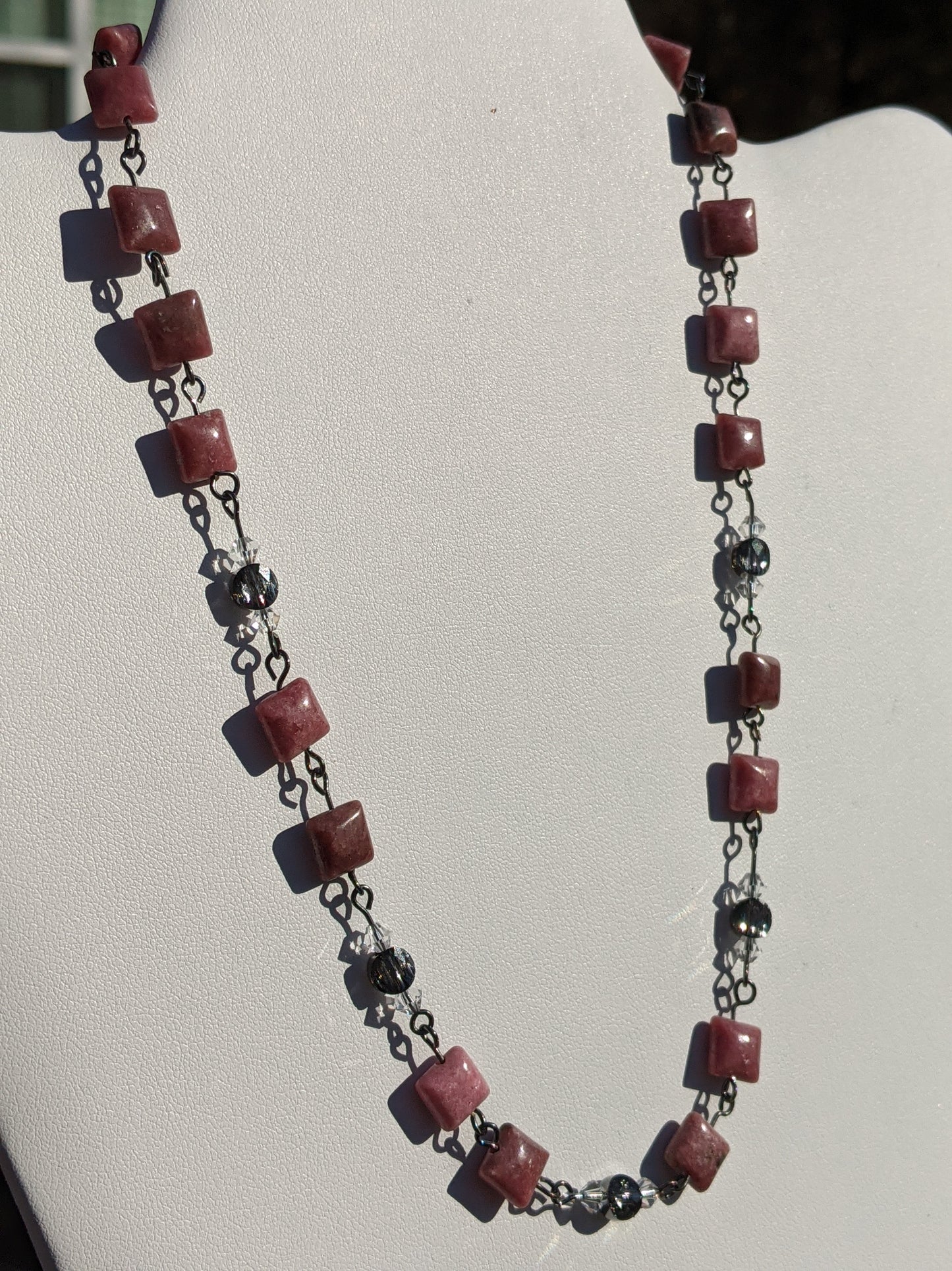 Rose Agate and Swarovski Crystal Chain Necklace