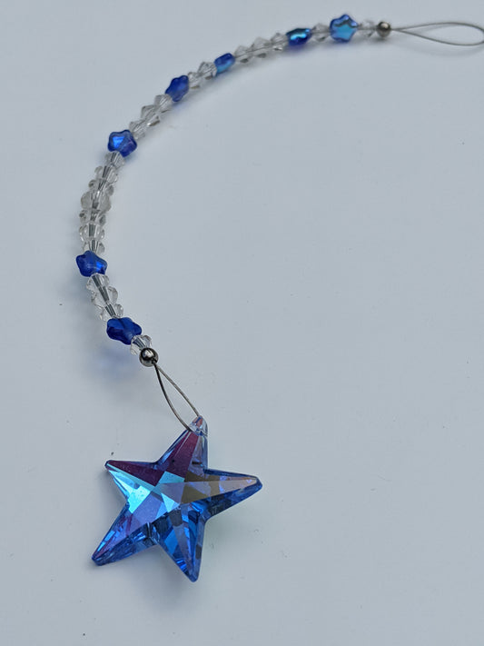 Blue Faceted Crystal Star Suncatcher