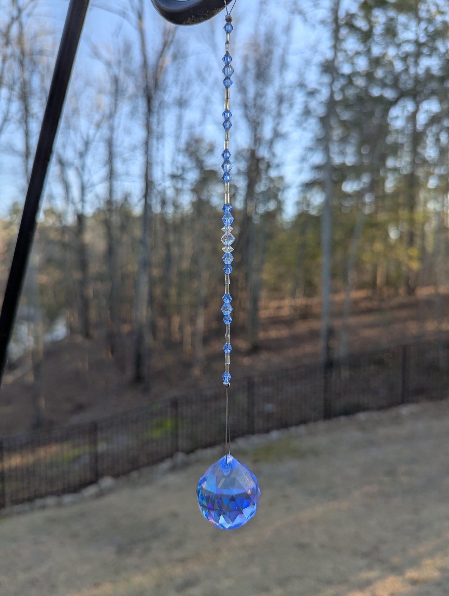 Blue Faceted Crystal Ball Suncatcher