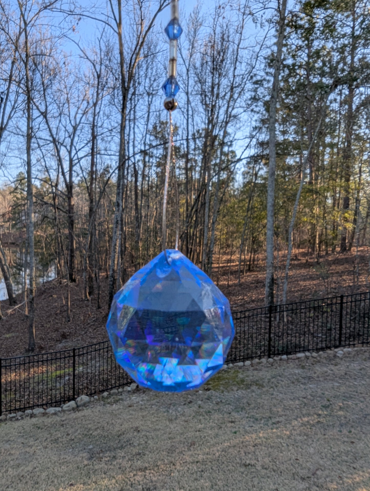 Blue Faceted Crystal Ball Suncatcher